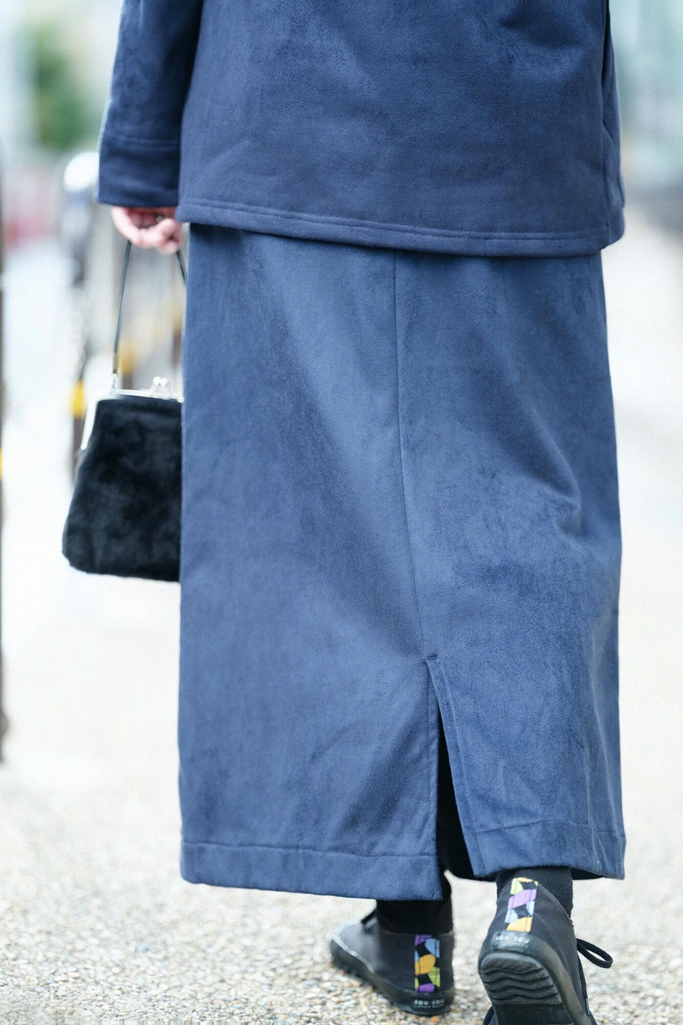 內抓毛仿麂皮 長裙/暗藍色