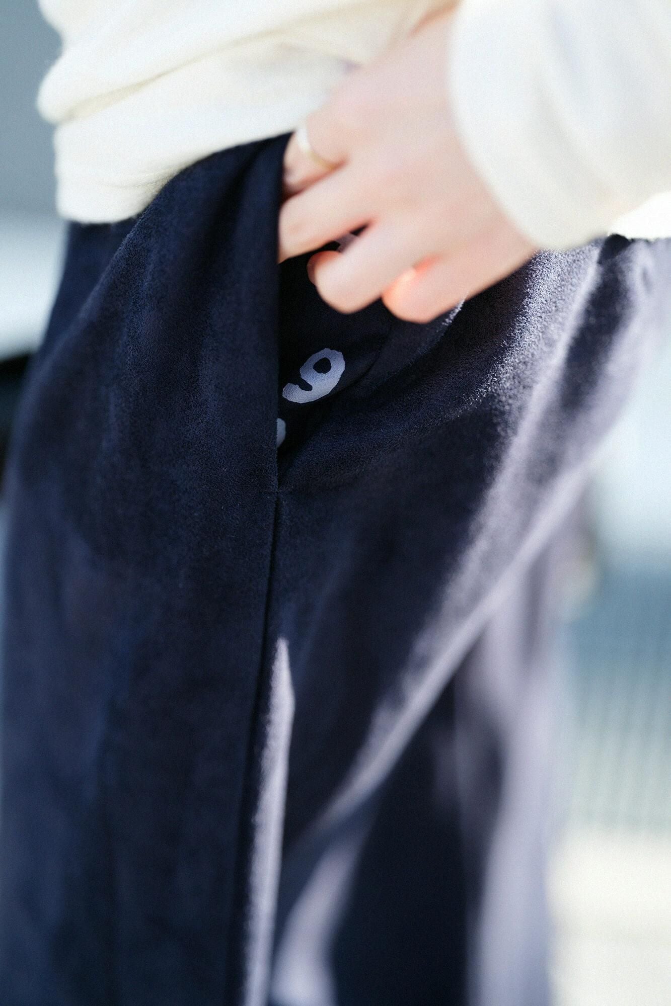 內抓毛仿麂皮 長裙/暗藍色