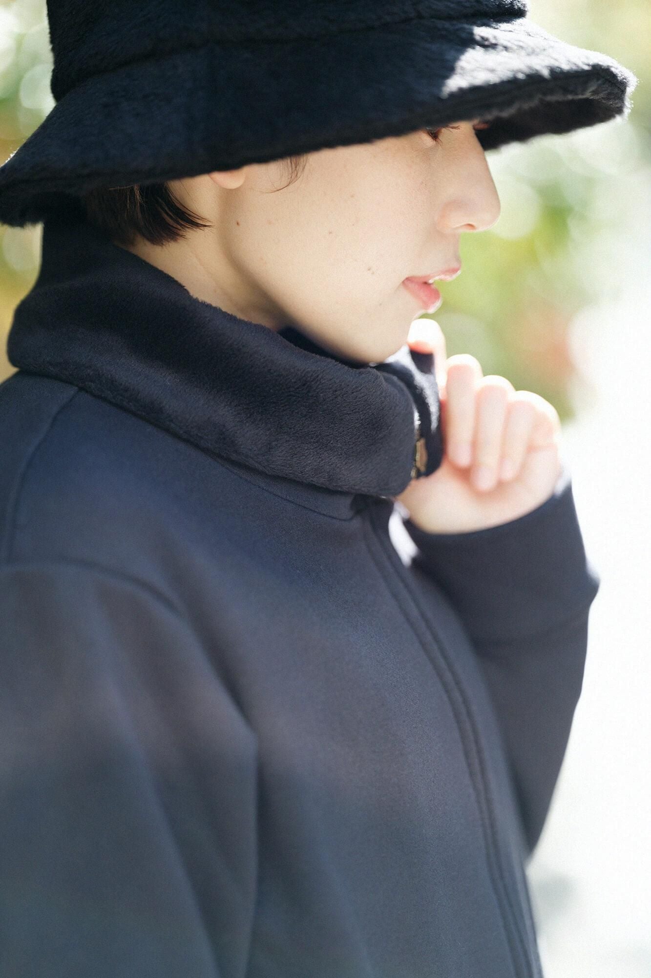 【net limited】Boa Lining Knit High-neck Blouson / Dark Navy x SO-SU-U