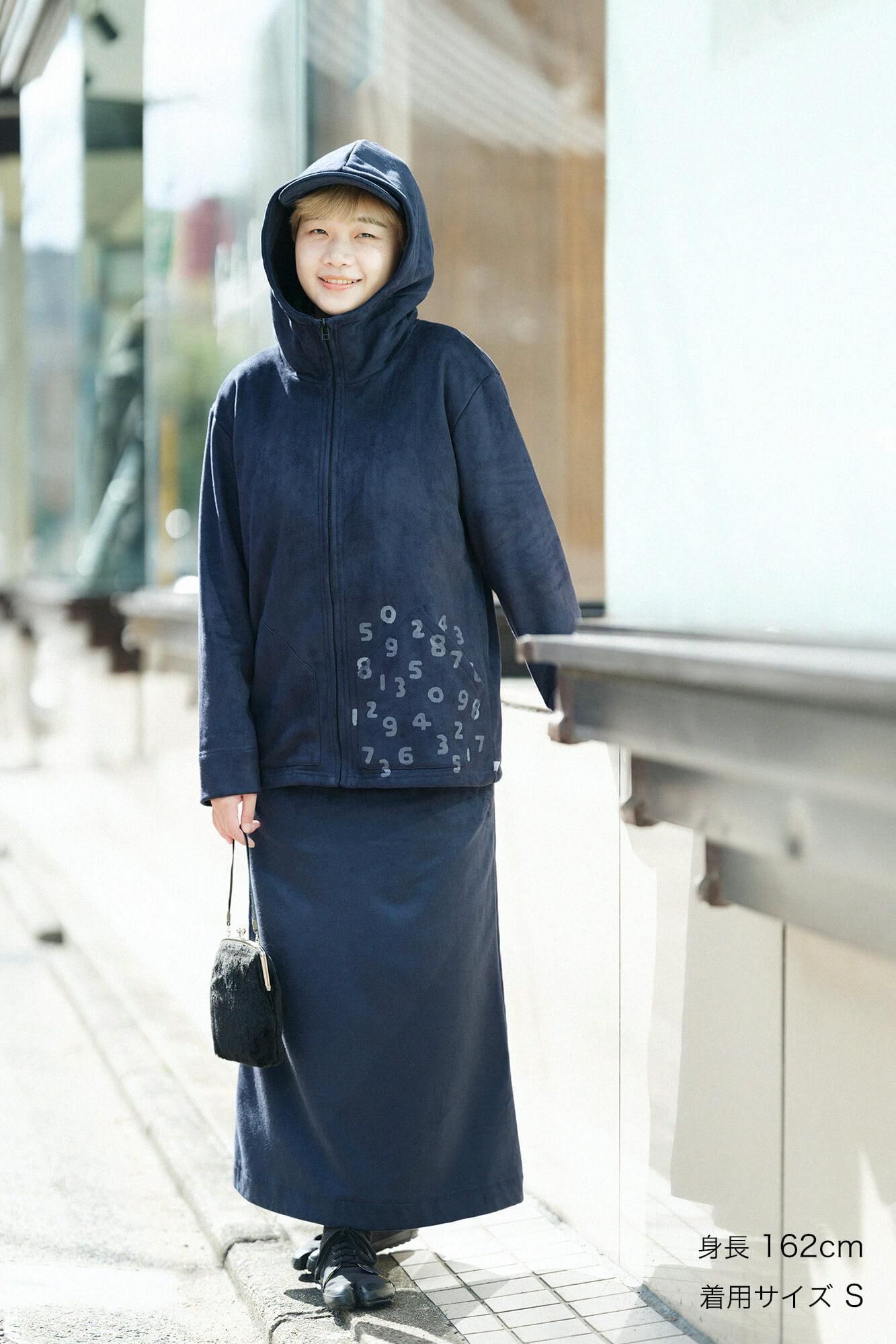 內抓毛仿麂皮 連帽外套/暗藍色