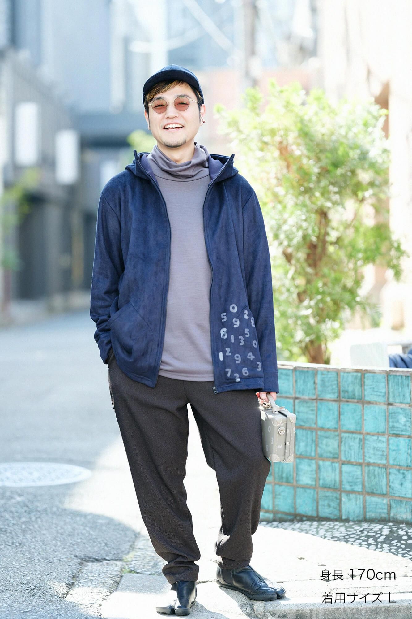 內抓毛仿麂皮 連帽外套/暗藍色