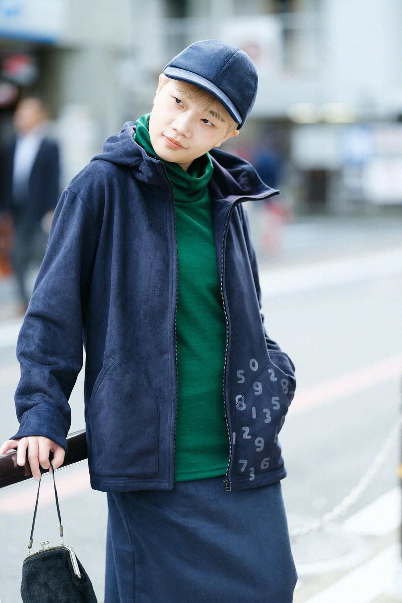 內抓毛仿麂皮 連帽外套/暗藍色