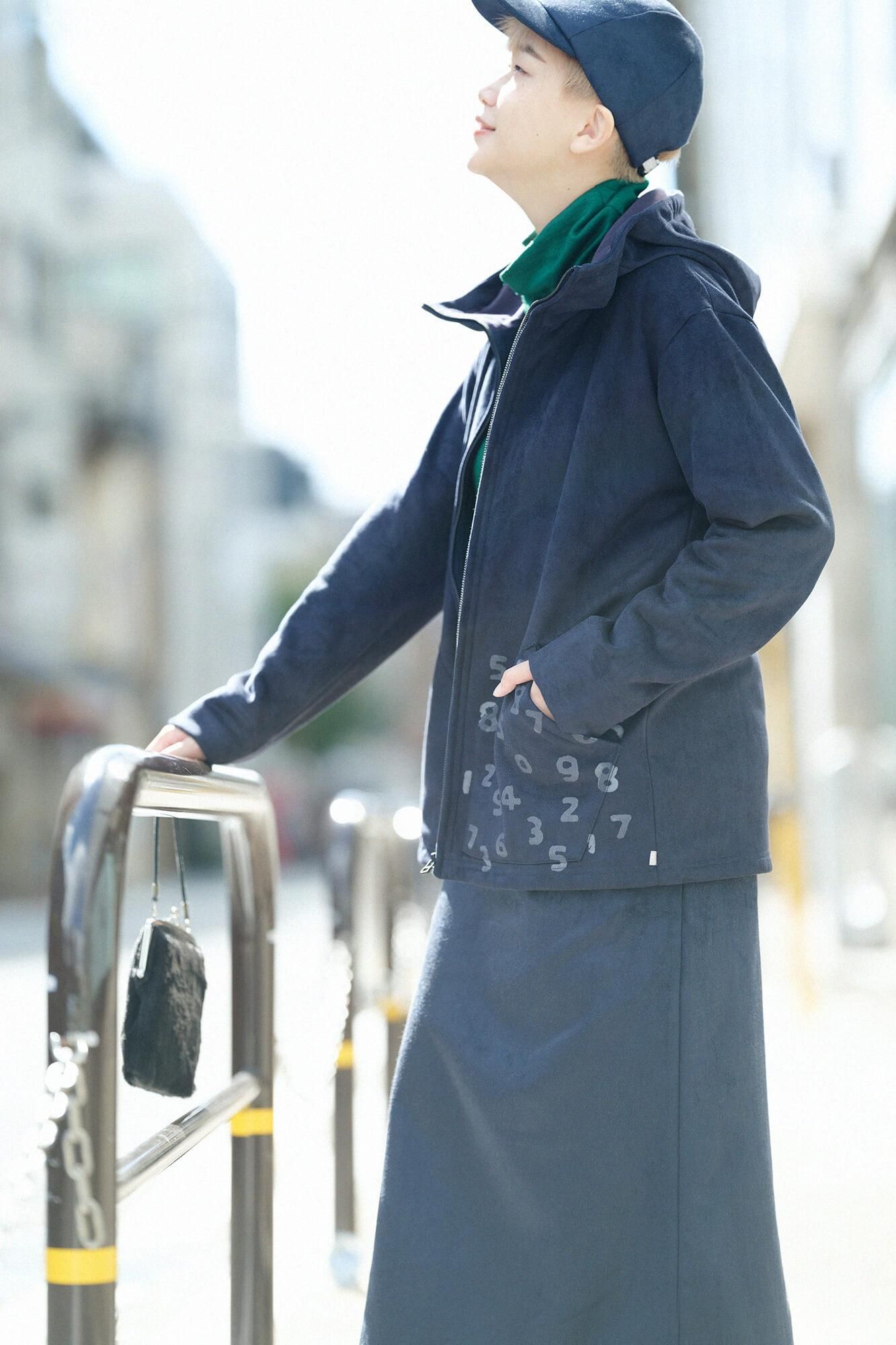 內抓毛仿麂皮 連帽外套/暗藍色