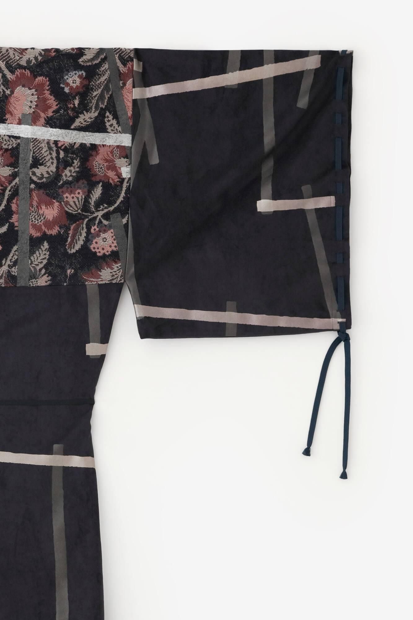 Faux Nubuck x Gobelin Roll-up Hem Simple Kimono with Lining Tobi