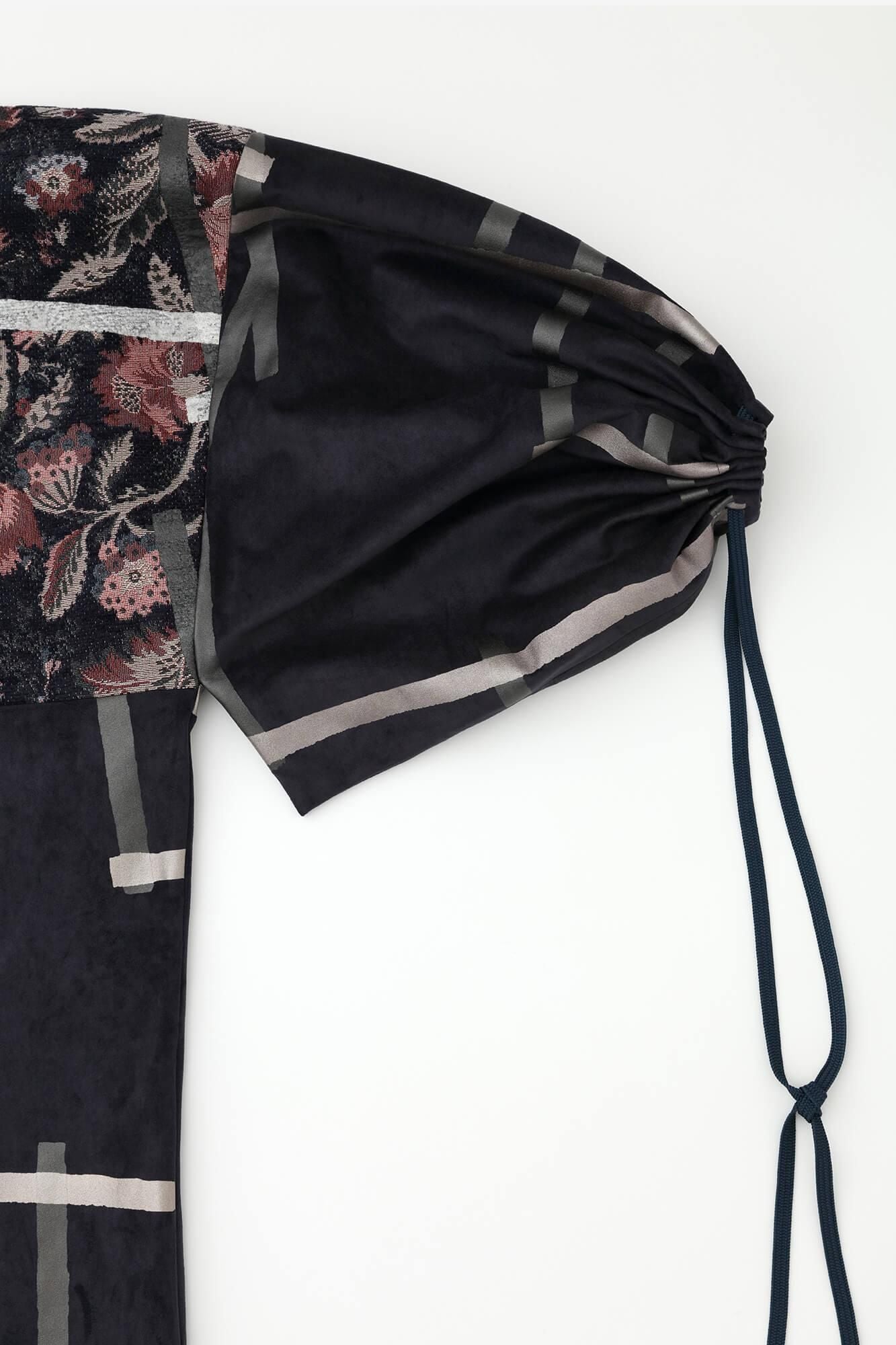 Faux Nubuck x Gobelin Roll-up Hem Simple Kimono with Lining Tobi