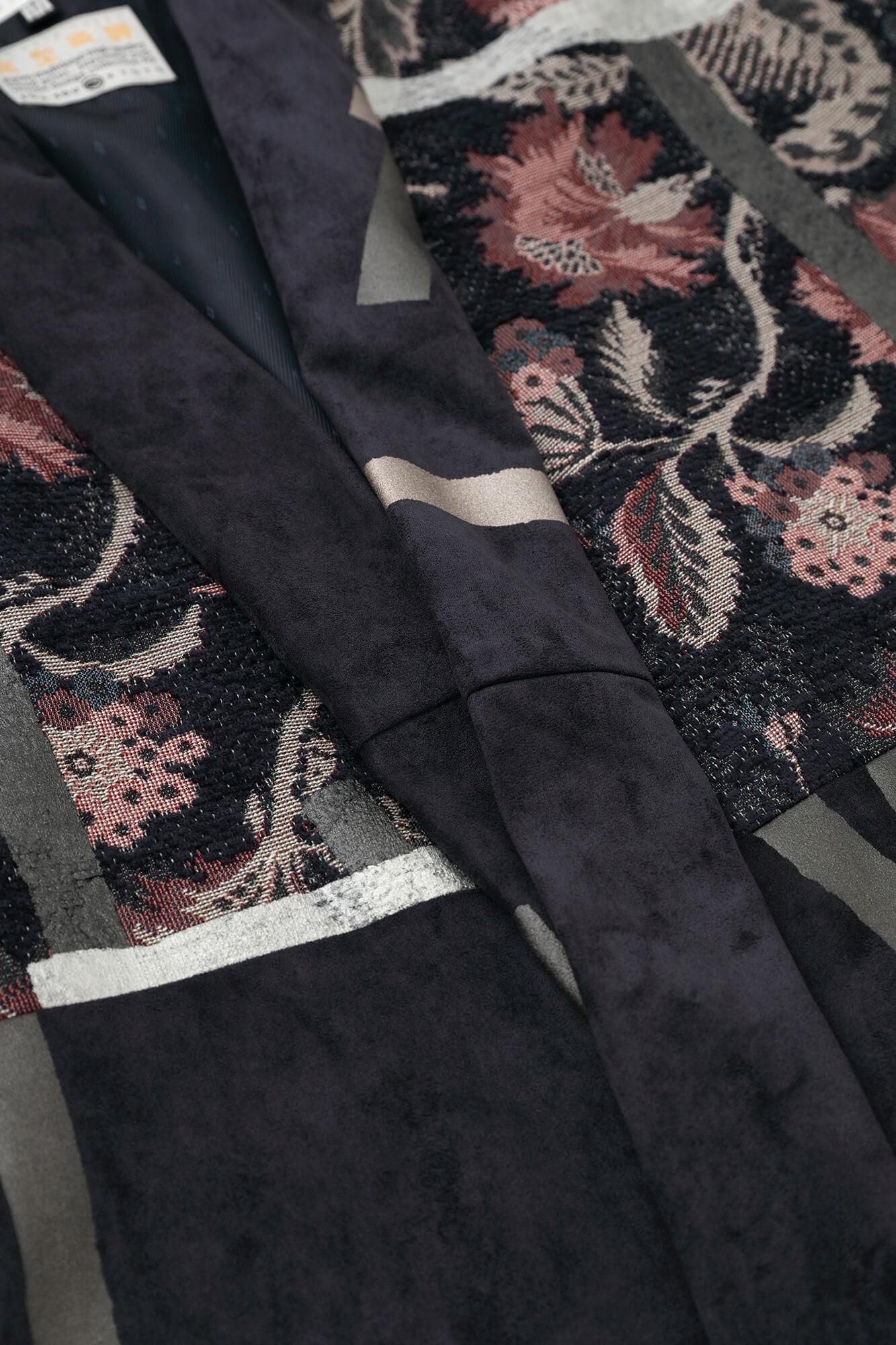 Faux Nubuck x Gobelin Roll-up Hem Simple Kimono with Lining Tobi