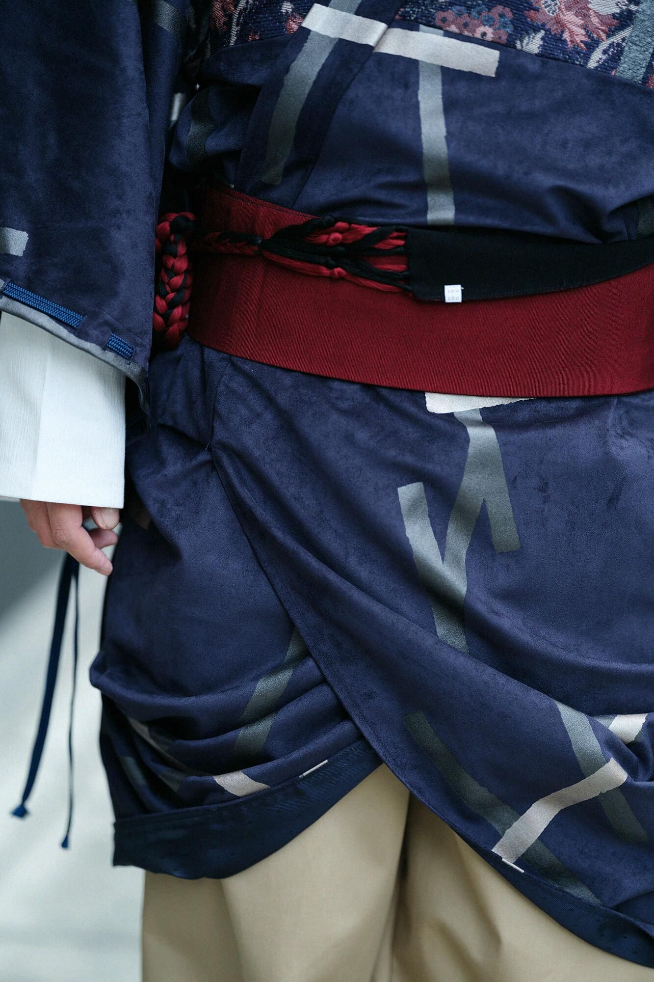 Faux Nubuck x Gobelin Roll-up Hem Simple Kimono with Lining Tobi