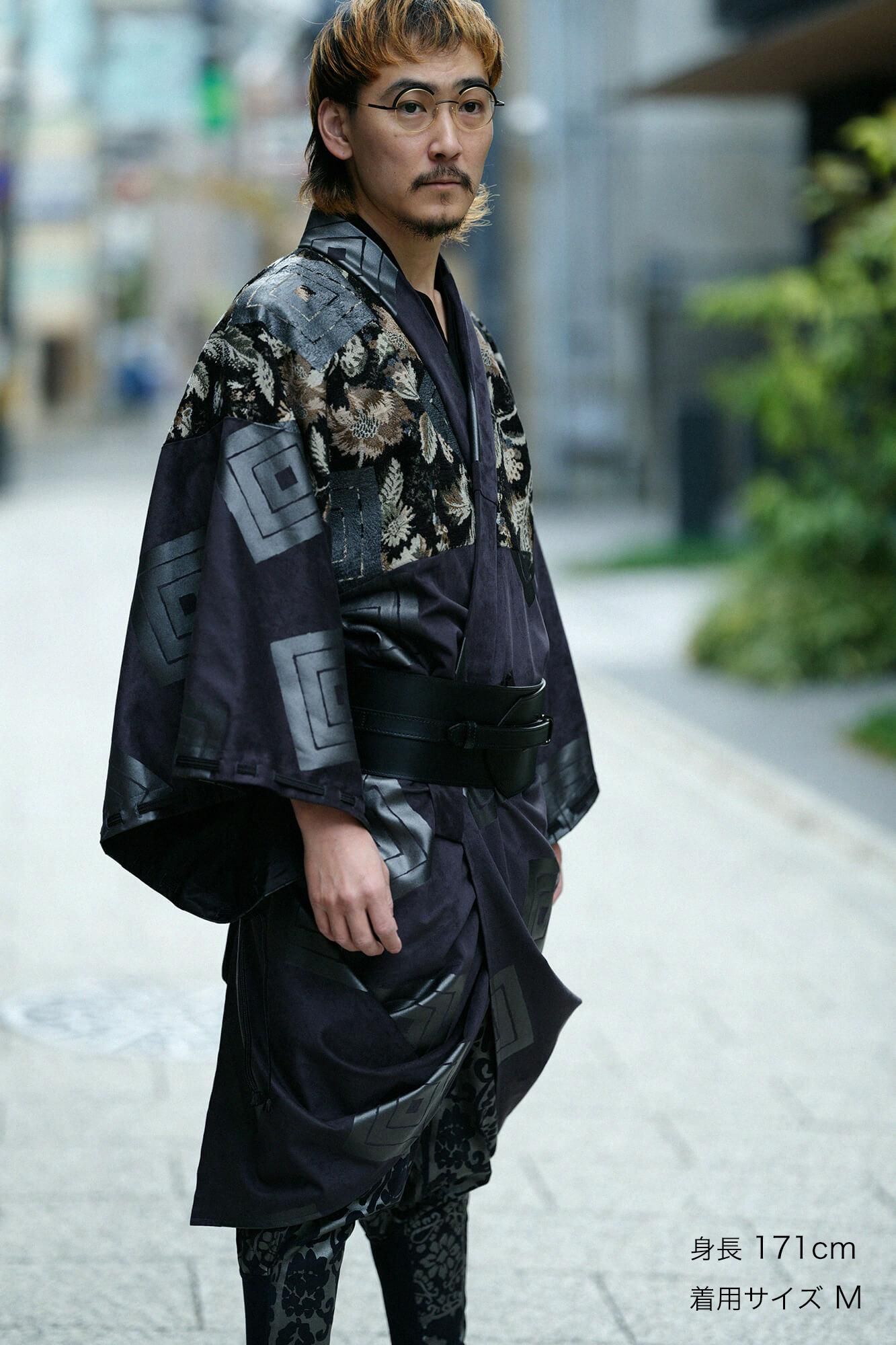 【net limited】Faux Nubuck×Gobelin Roll-up Hem Simple Kimono with Lining / One's specialty