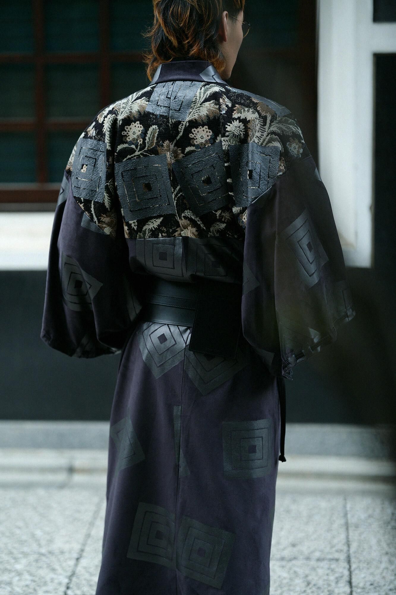 【net limited】Faux Nubuck×Gobelin Roll-up Hem Simple Kimono with Lining / One's specialty