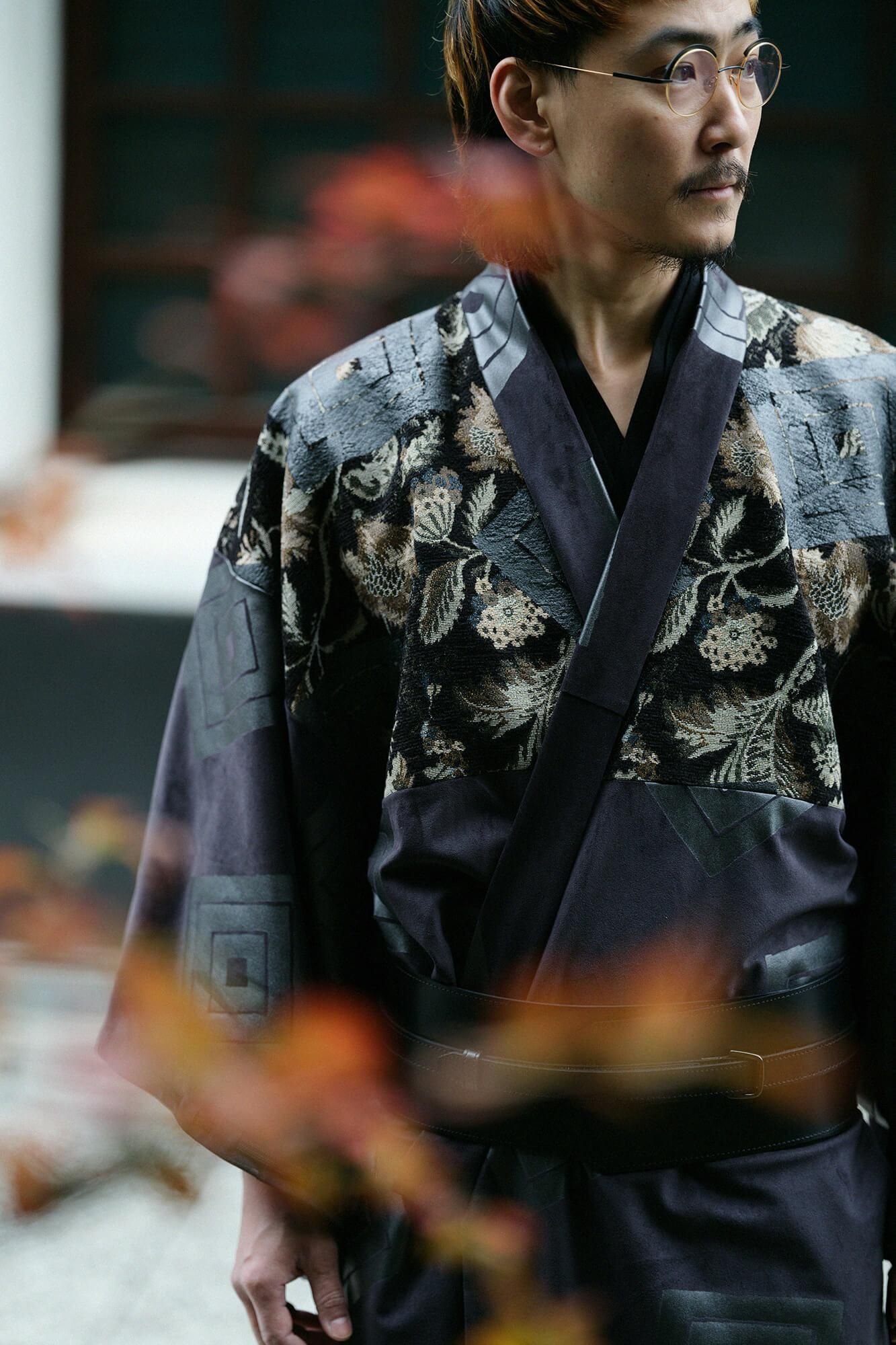 【net limited】Faux Nubuck×Gobelin Roll-up Hem Simple Kimono with Lining / One's specialty