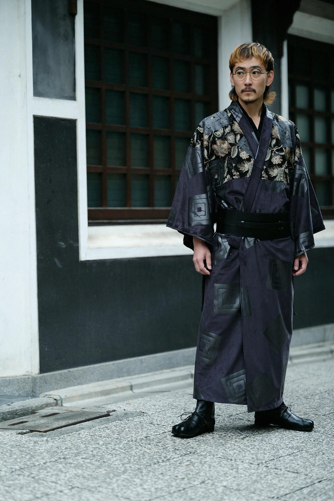 【net limited】Faux Nubuck×Gobelin Roll-up Hem Simple Kimono with Lining / One's specialty