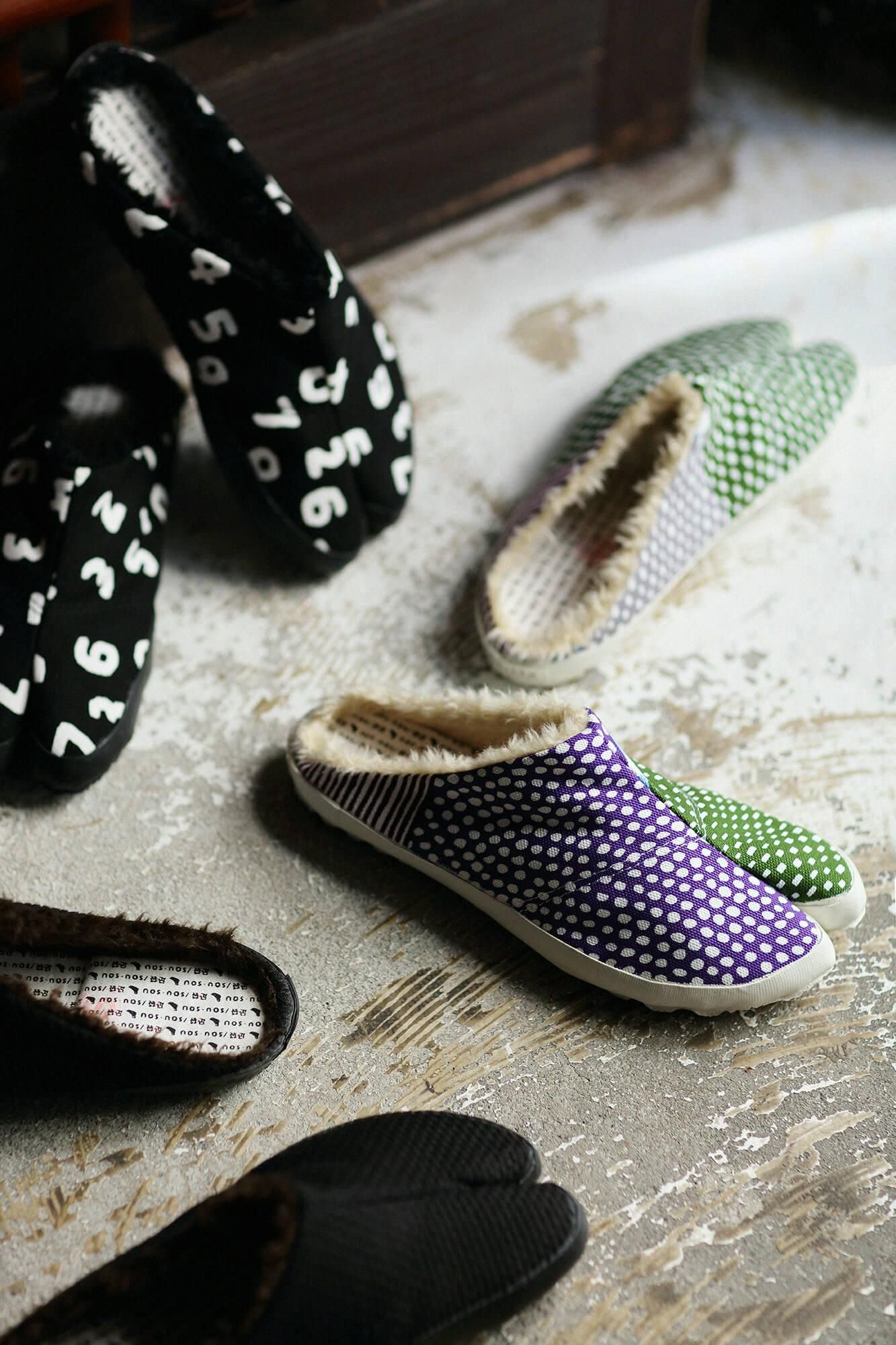 Split Toe Tabi Slip-on Boa/Lines and Dots Riverside