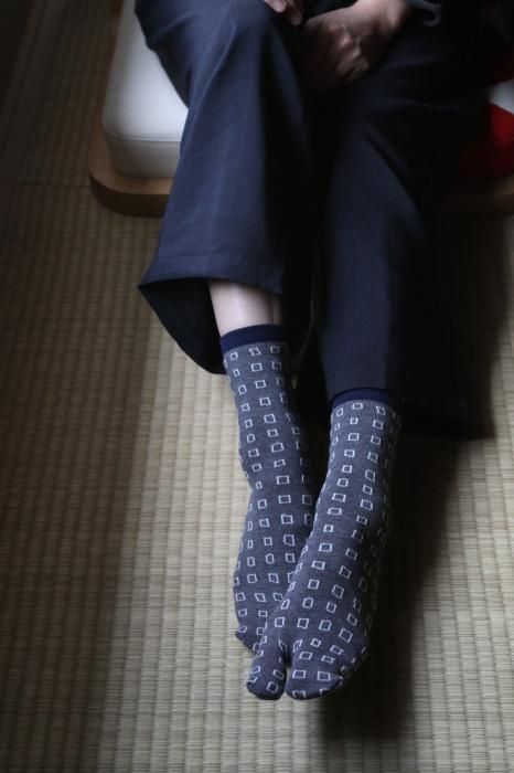 分趾襪(普通長度)/枡 灰色×藏藍色 【男・女性用】