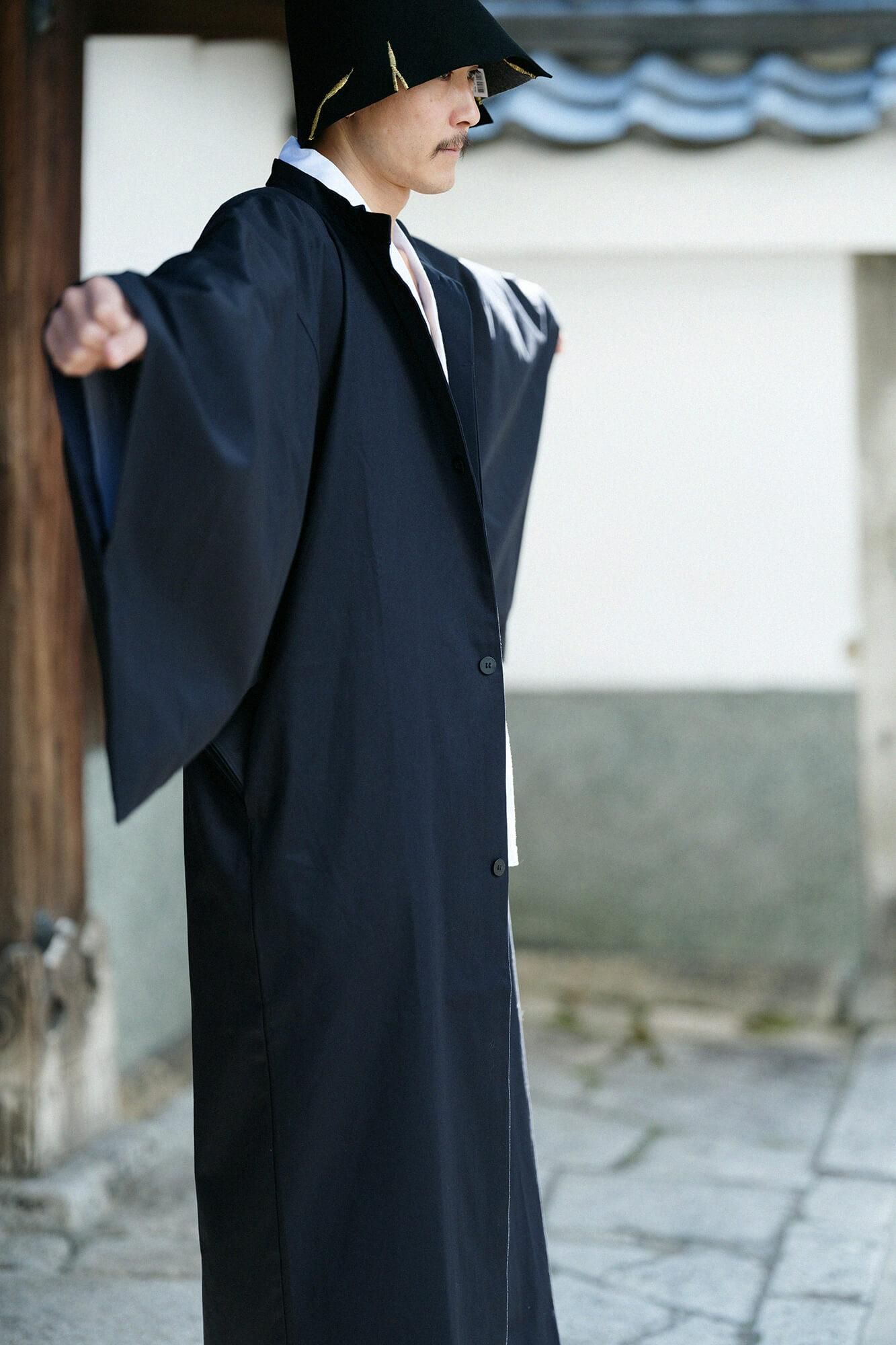 撥水織(はっすいおり) 円領外套(えんりょうがいとう)/黒紺(くろこん)