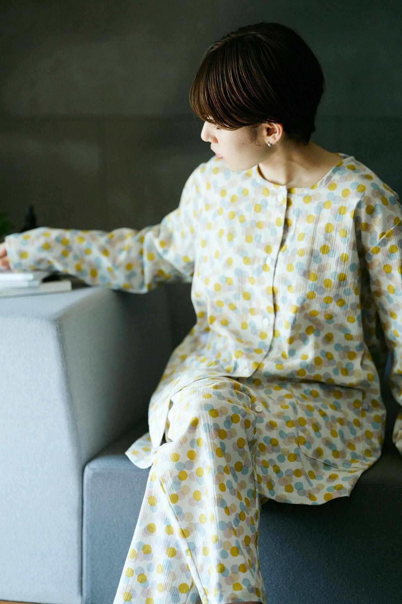 【网络限定】高島縮棉 20/20 女裝 圆领 圖案紋樣居家服/玻璃珠