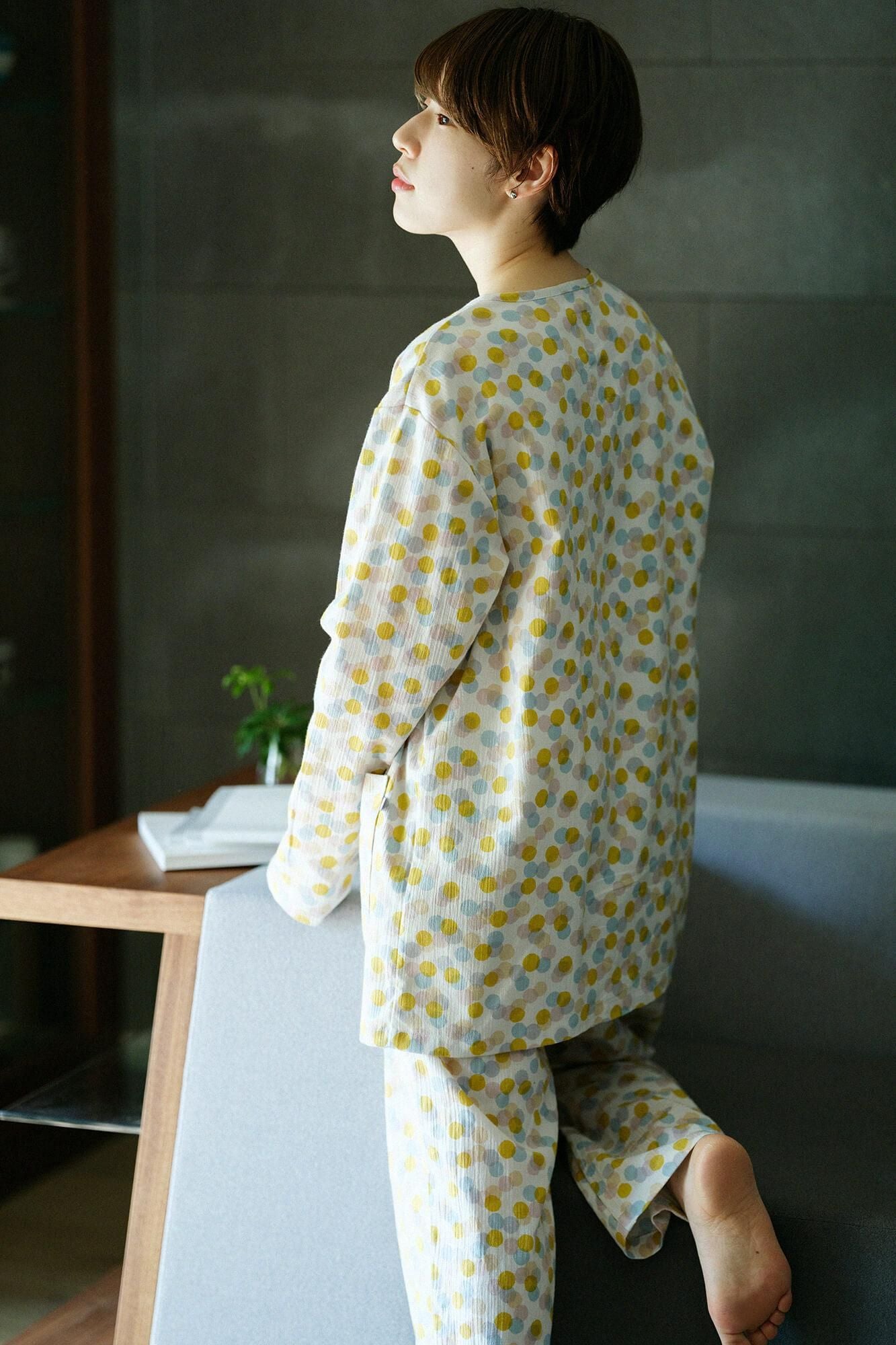 【网络限定】高島縮棉 20/20 女裝 圆领 圖案紋樣居家服/玻璃珠