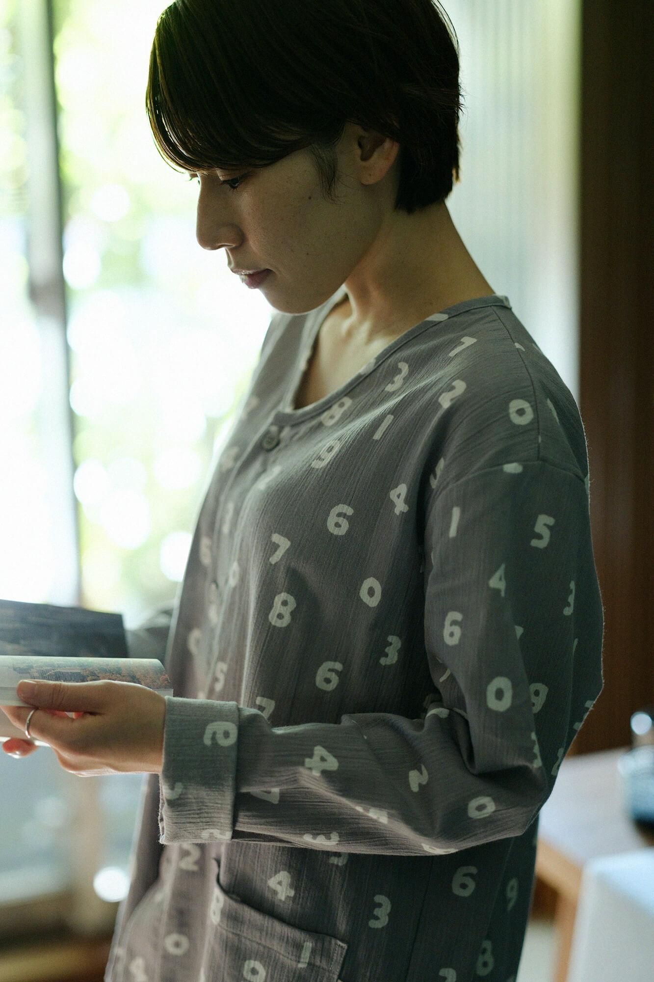 高島縮棉 20/20 圖案紋樣居家服/SO-SU-U十數 淺灰色×深灰色