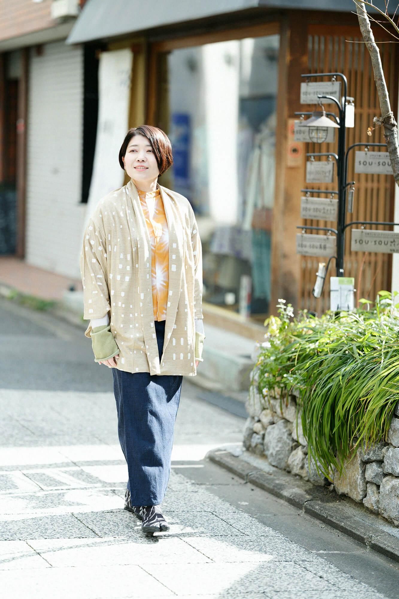 吸烟Chita棉布文字(BUN)草皮(顶部)/雪花(Sekka)琥珀色(Kohakuiro)2