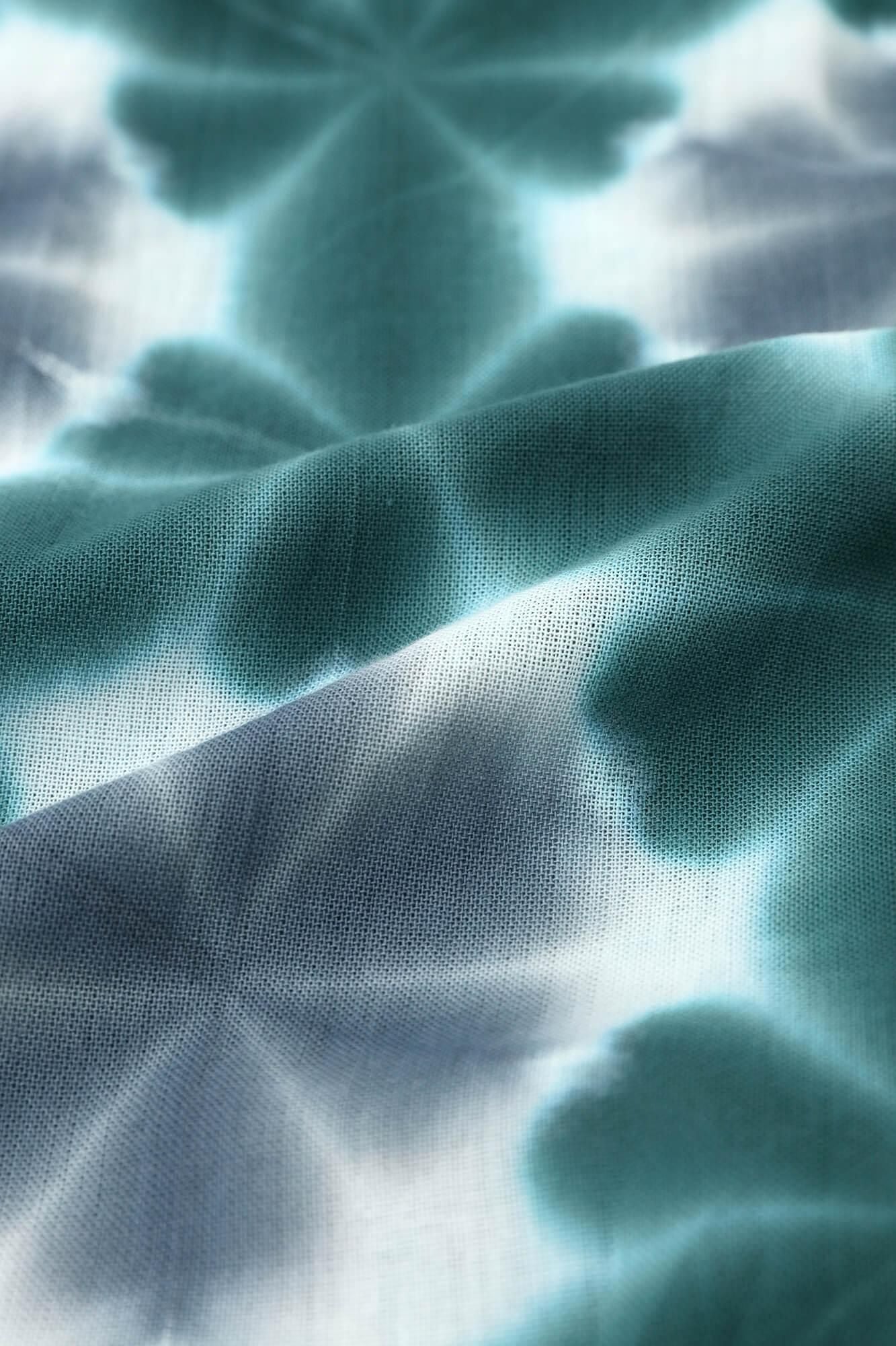 【net限定】たばた絞り 知多木綿 文(ぶん) 草衣(そうい) 上(うえ)/雪花(せっか) 深緑色(しんりょくしょく)×灰青(はいあお)