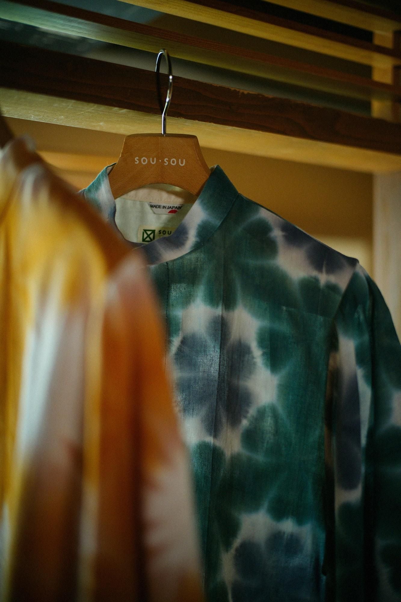 【net限定】たばた絞り 知多木綿 文(ぶん) 草衣(そうい) 上(うえ)/雪花(せっか) 深緑色(しんりょくしょく)×灰青(はいあお)