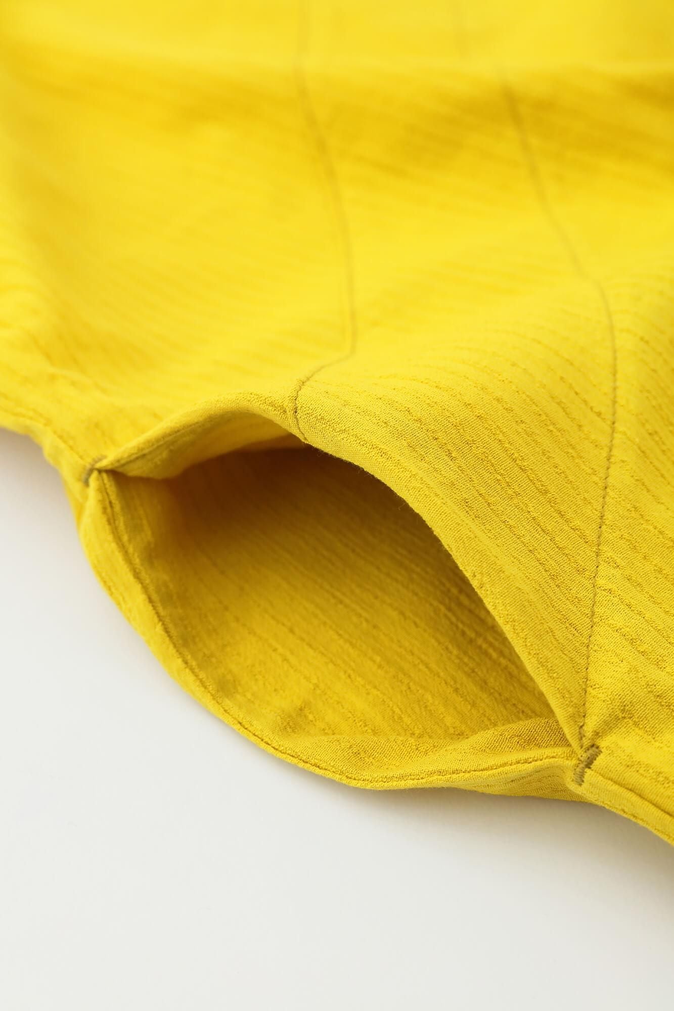 Chizimi Cotton 40/20 Akiha V-neck Rectangular Dress Three-quarter Sleeve / Canary Color