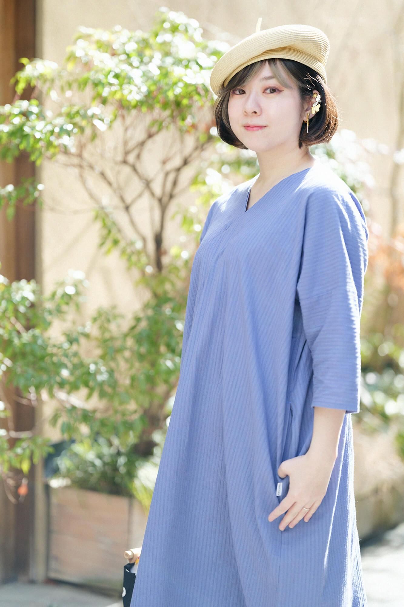 takashima chiku 40/20 akiha矩形领(Nuki Eri Chou Hokei)3/4袖/浅红色凯克天蓝色(USUBENIKAKE SORAIRO)