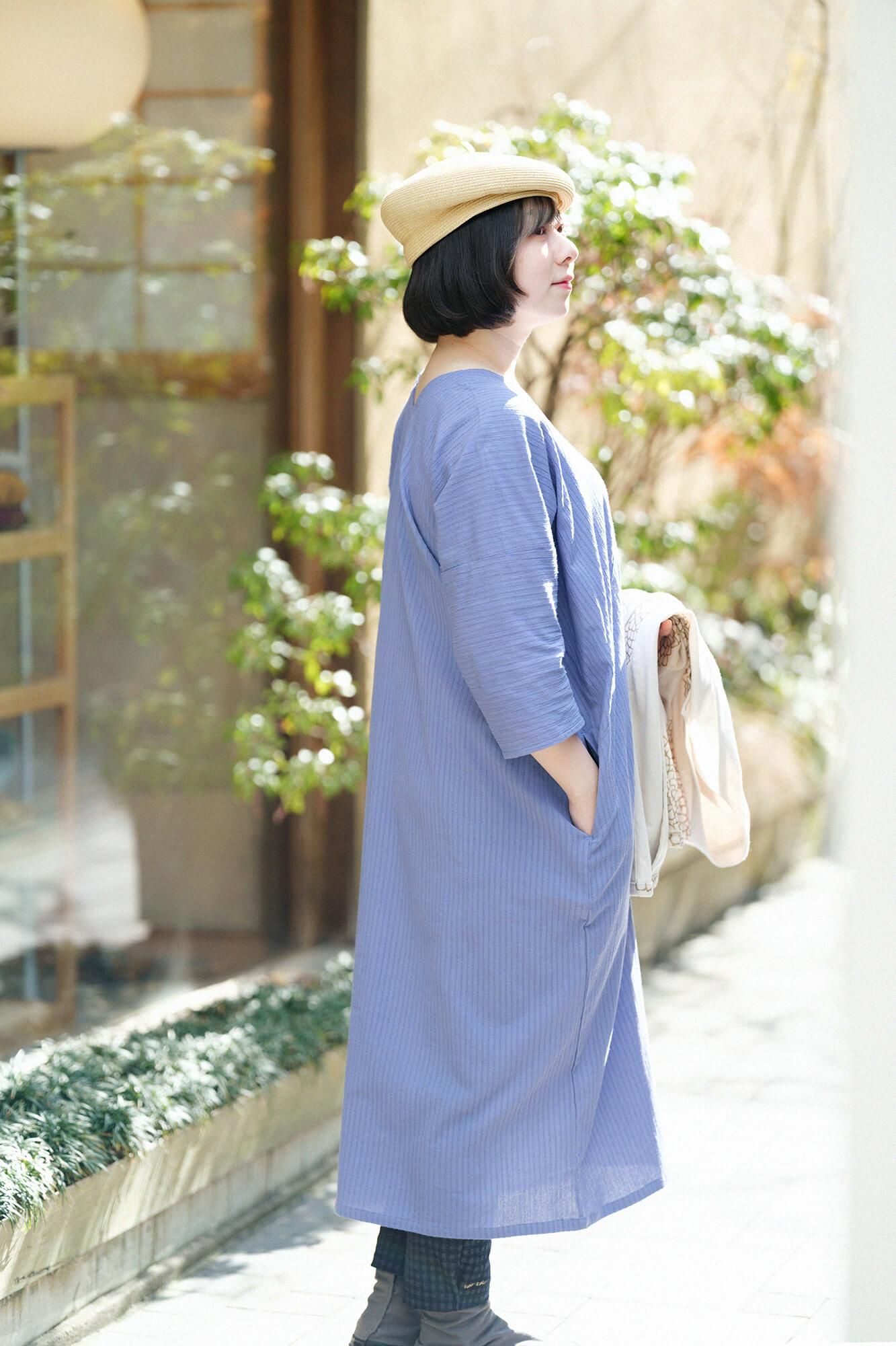 takashima chiku 40/20 akiha矩形领(Nuki Eri Chou Hokei)3/4袖/浅红色凯克天蓝色(USUBENIKAKE SORAIRO)