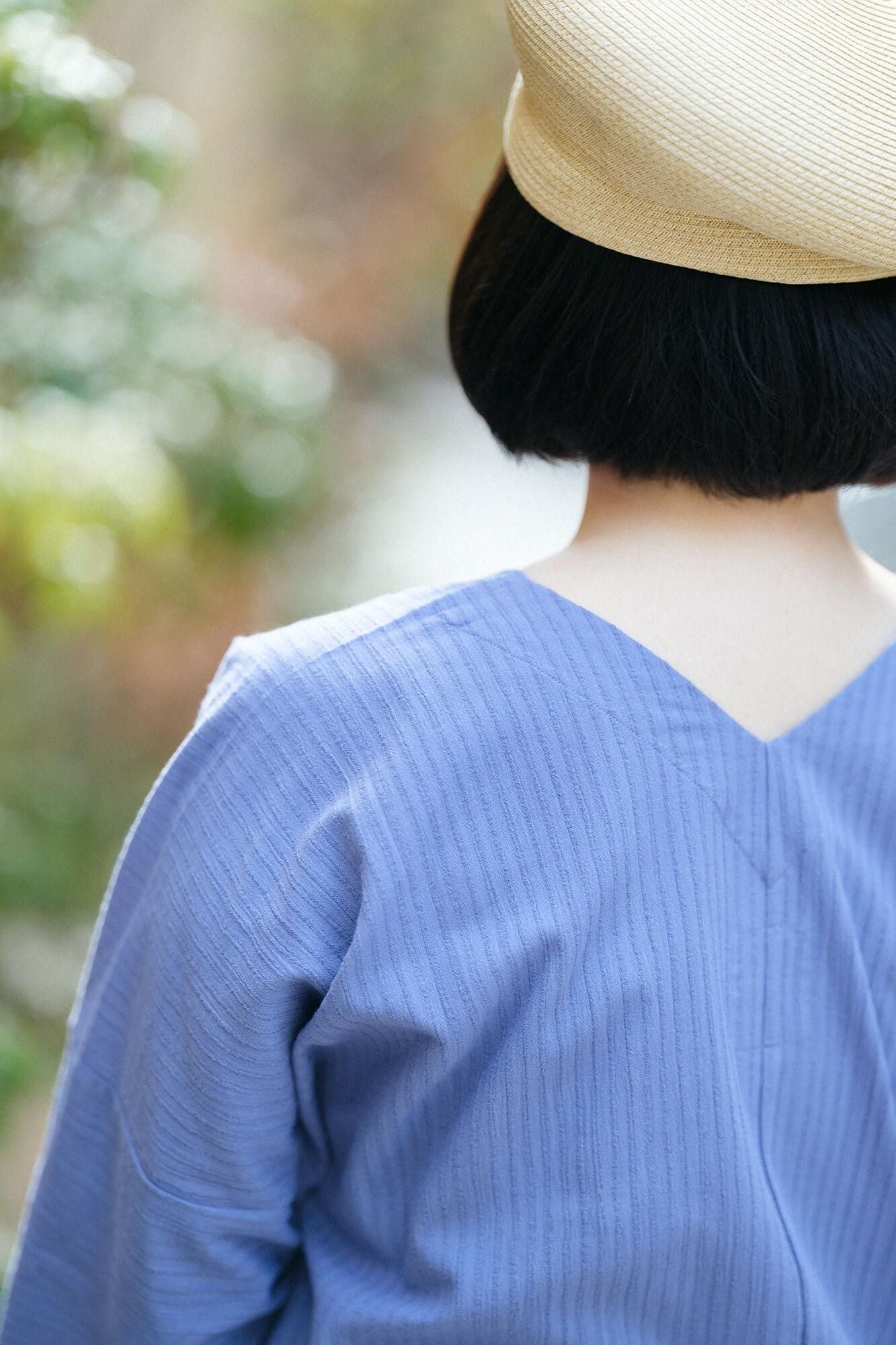 takashima chiku 40/20 akiha矩形领(Nuki Eri Chou Hokei)3/4袖/浅红色凯克天蓝色(USUBENIKAKE SORAIRO)