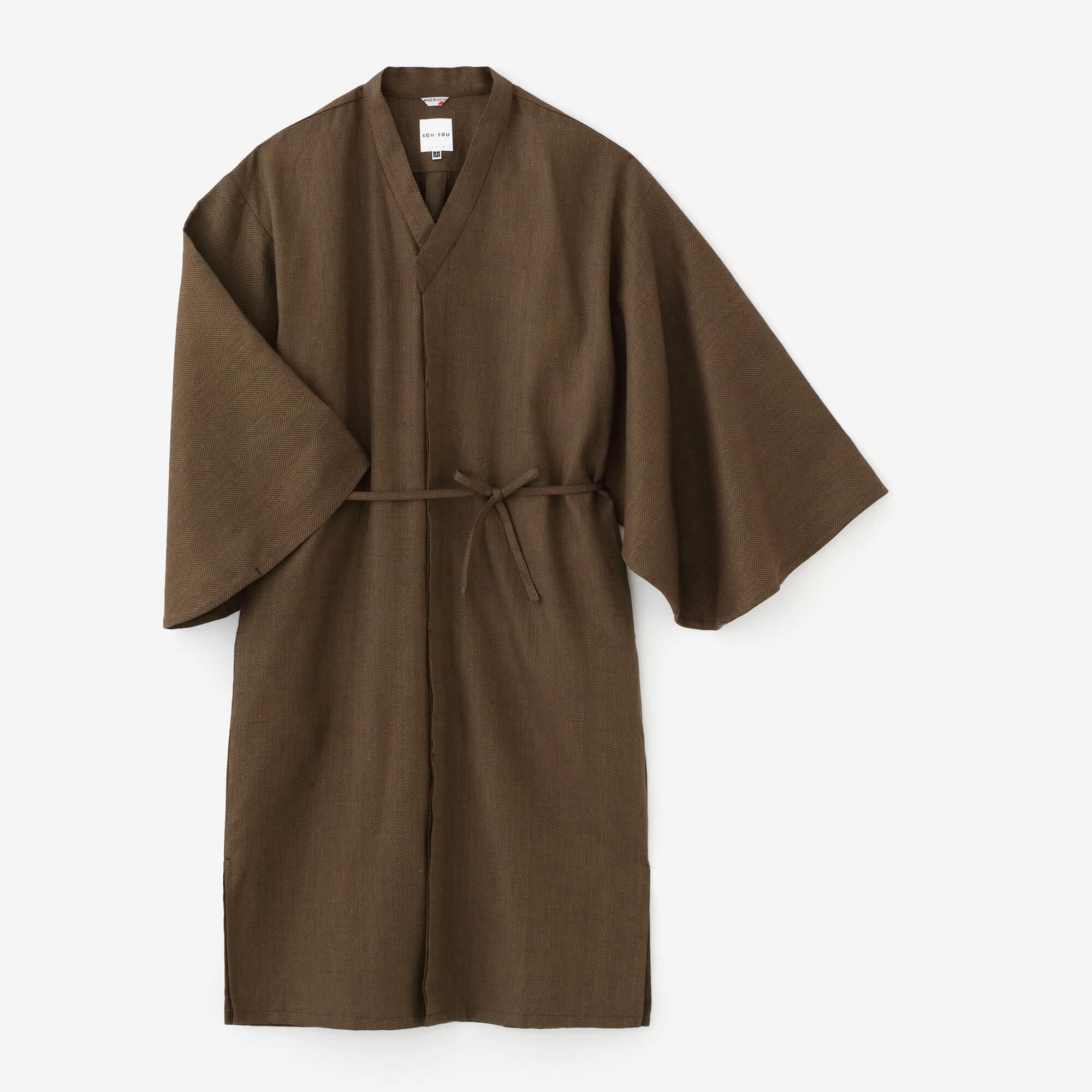 綿麻(めんあさ) 杉綾織(すぎあやおり) 薙刀かり衣(なぎなたかりごろも) 細衿(さざれえり)/沈香色(じんこういろ)