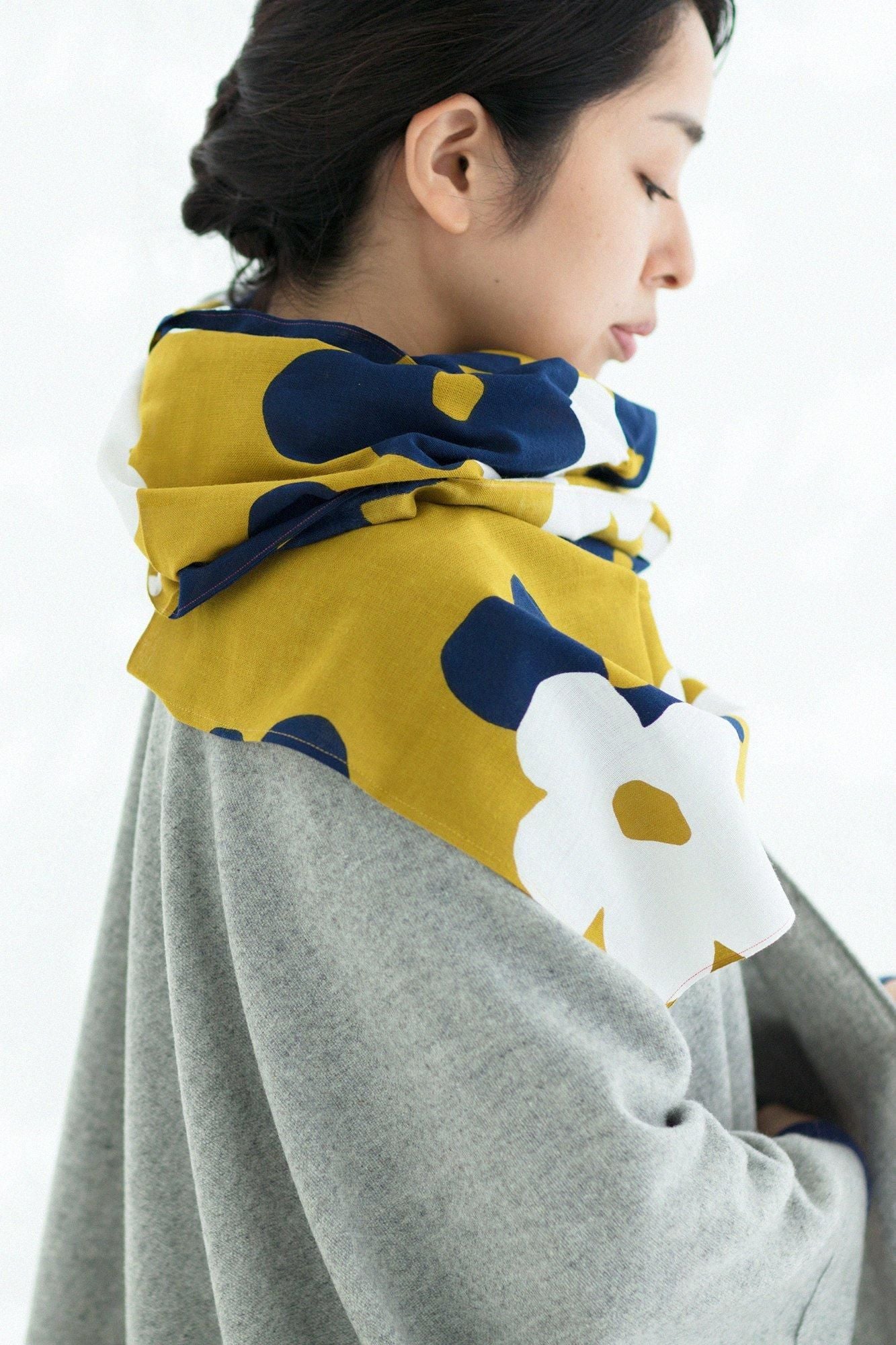 伊勢木棉圍巾/疊花 芥子色2