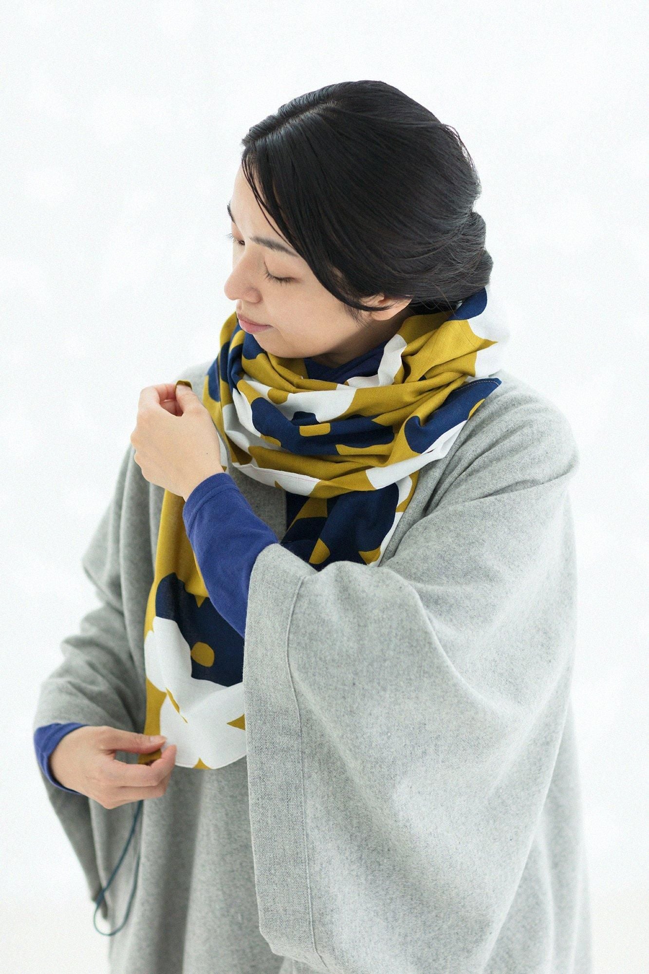 伊勢木棉圍巾/疊花 芥子色2