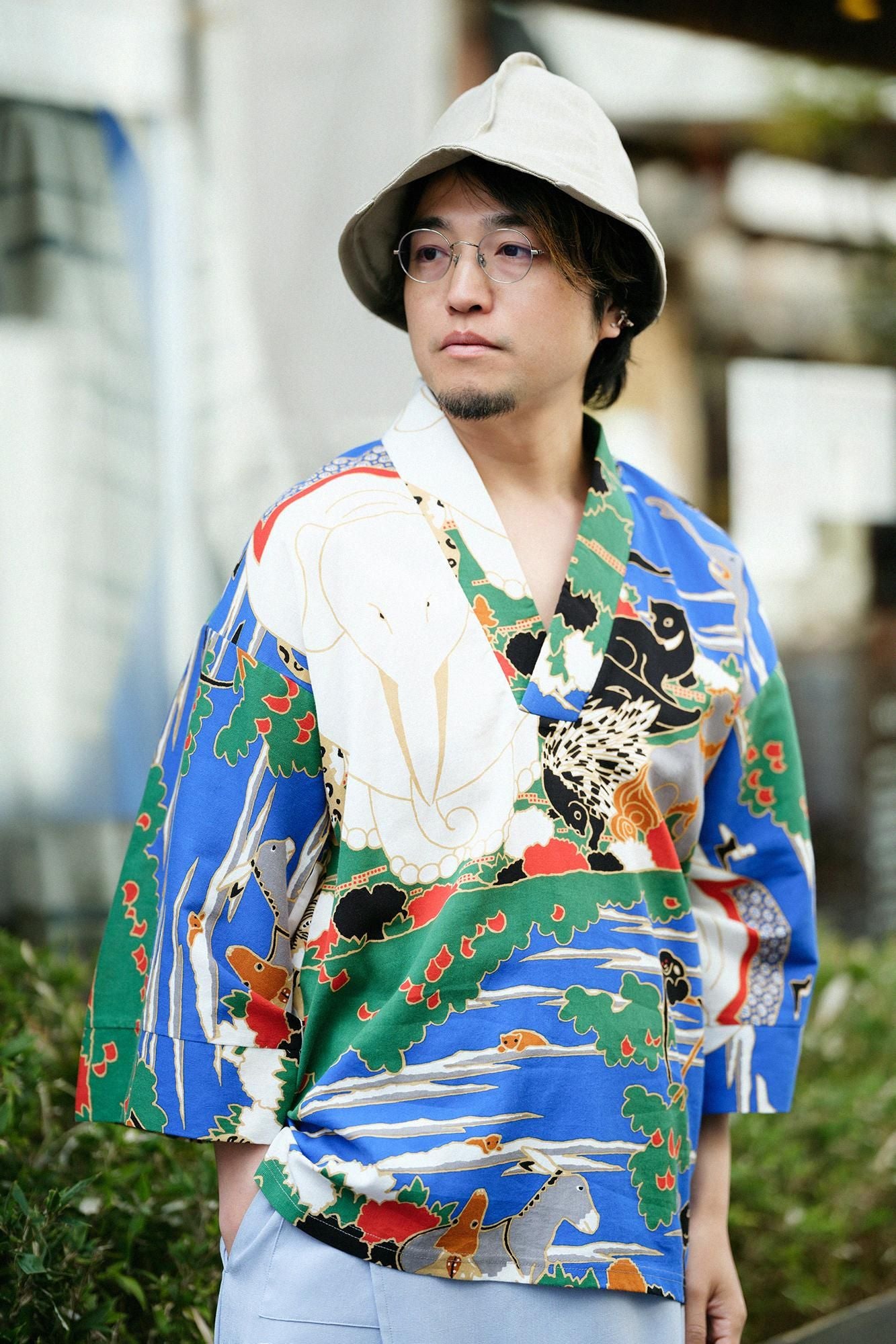 高島縮棉 40/40風靡 上衣/伊藤若冲 鳥獸花木圖屏風 再現