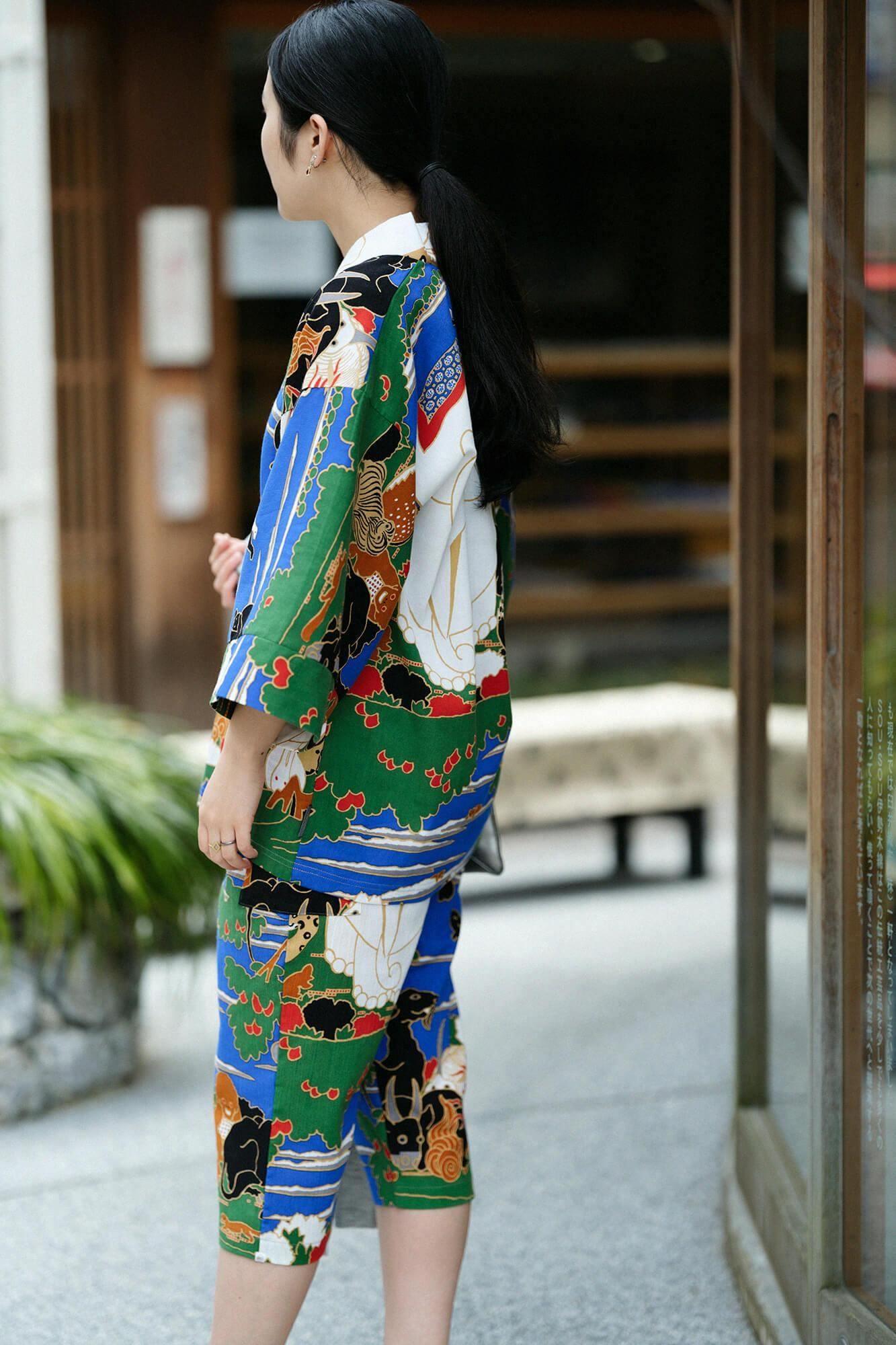 高島縮棉 40/40風靡 上衣/伊藤若冲 鳥獸花木圖屏風 再現