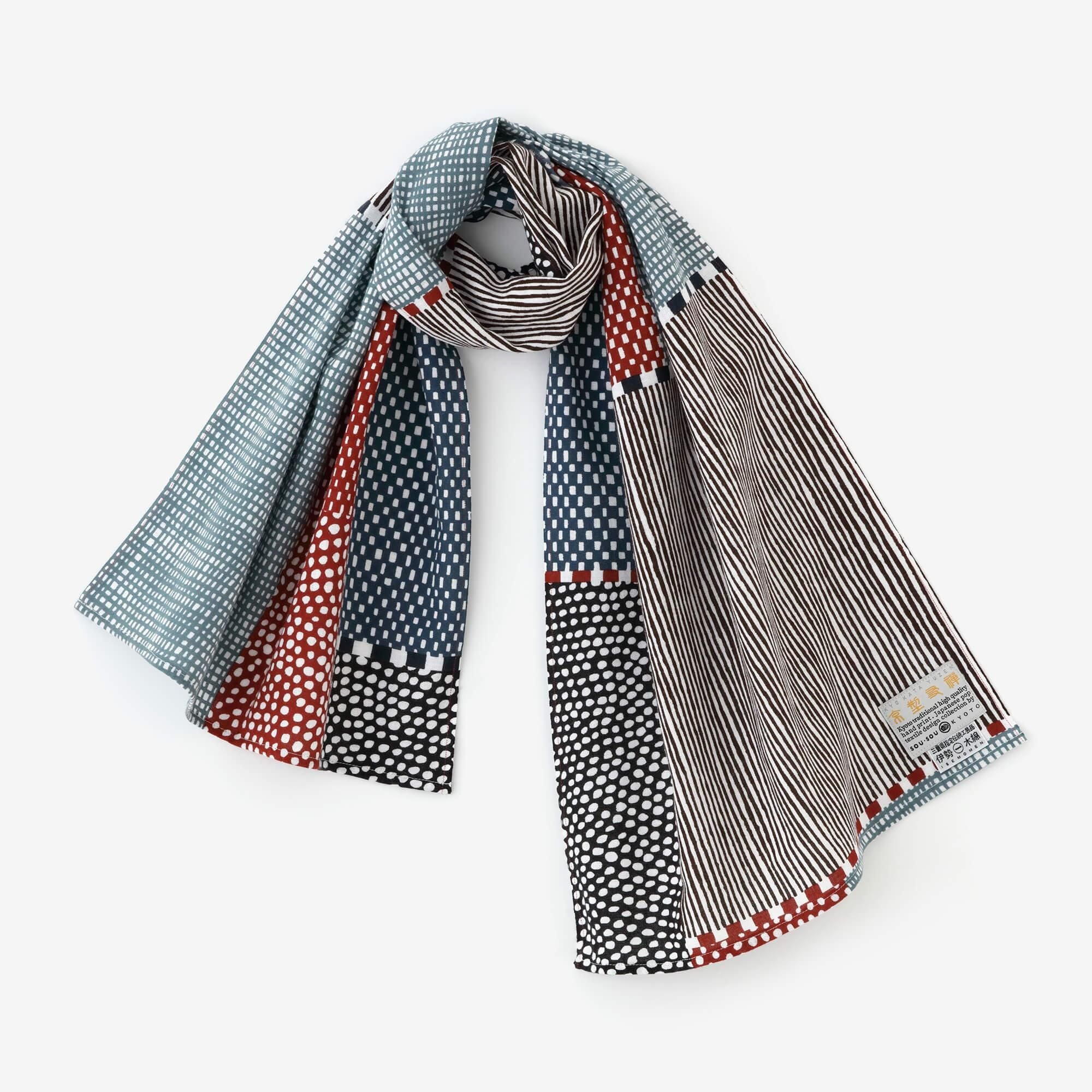 Isemomen Cotton Short Scarf / Lines and Dots Katsura 2