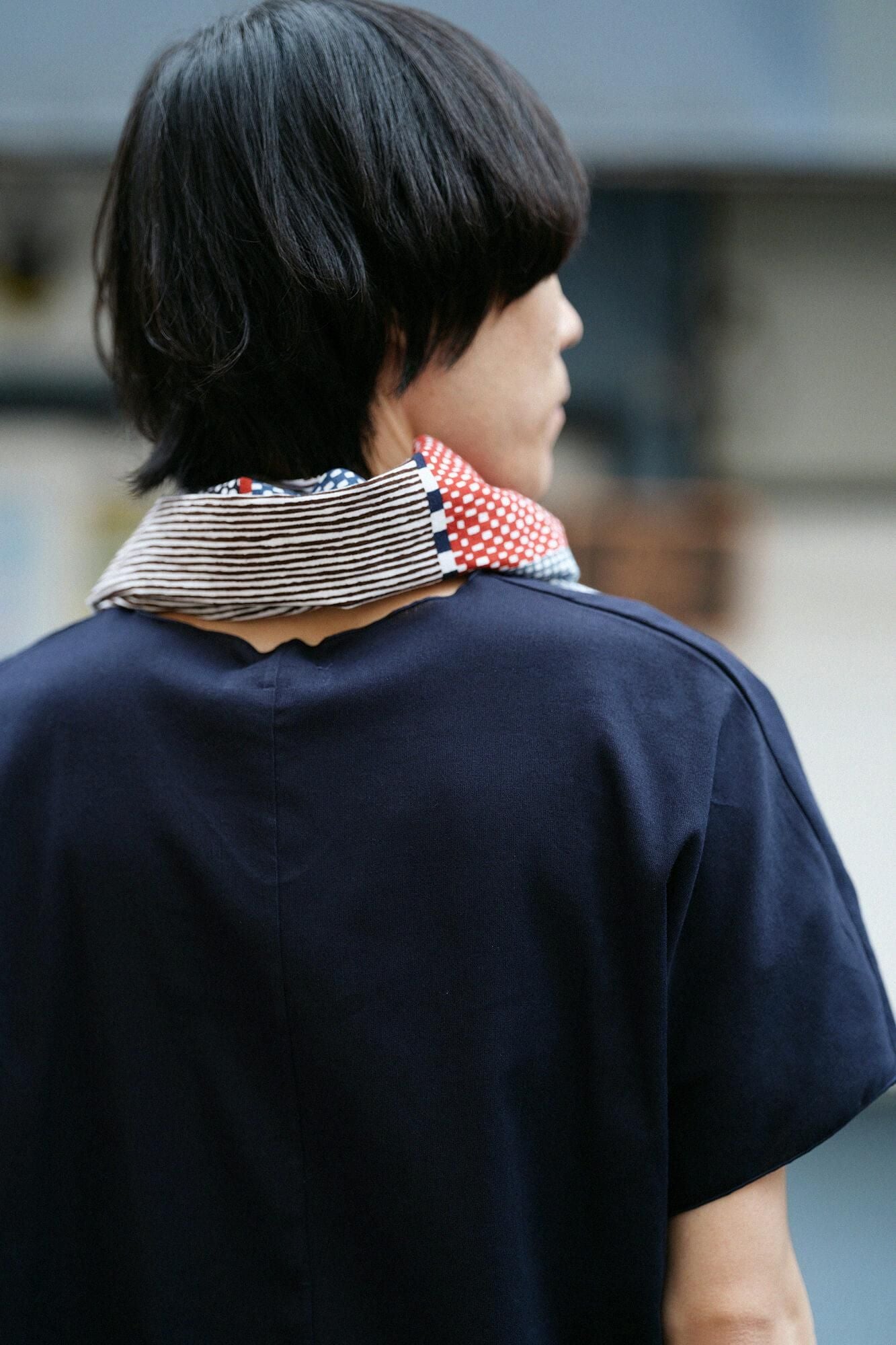 Isemomen Cotton Short Scarf / Lines and Dots Katsura 2