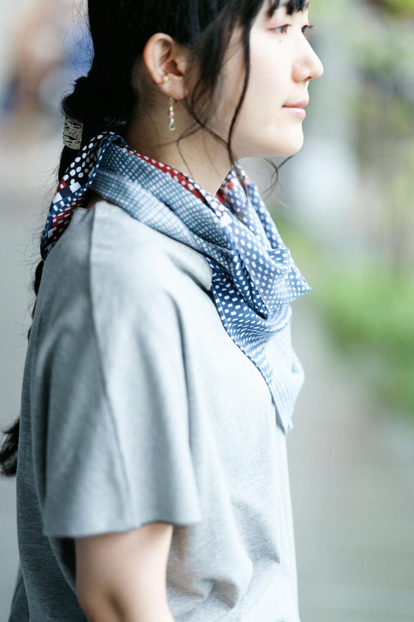 Isemomen Cotton Short Scarf / Lines and Dots Katsura 2