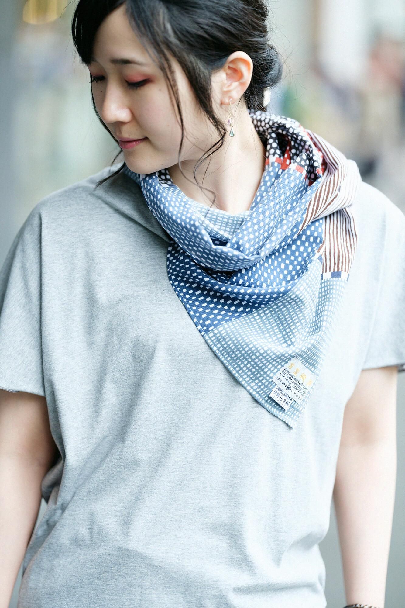 Isemomen Cotton Short Scarf / Lines and Dots Katsura 2