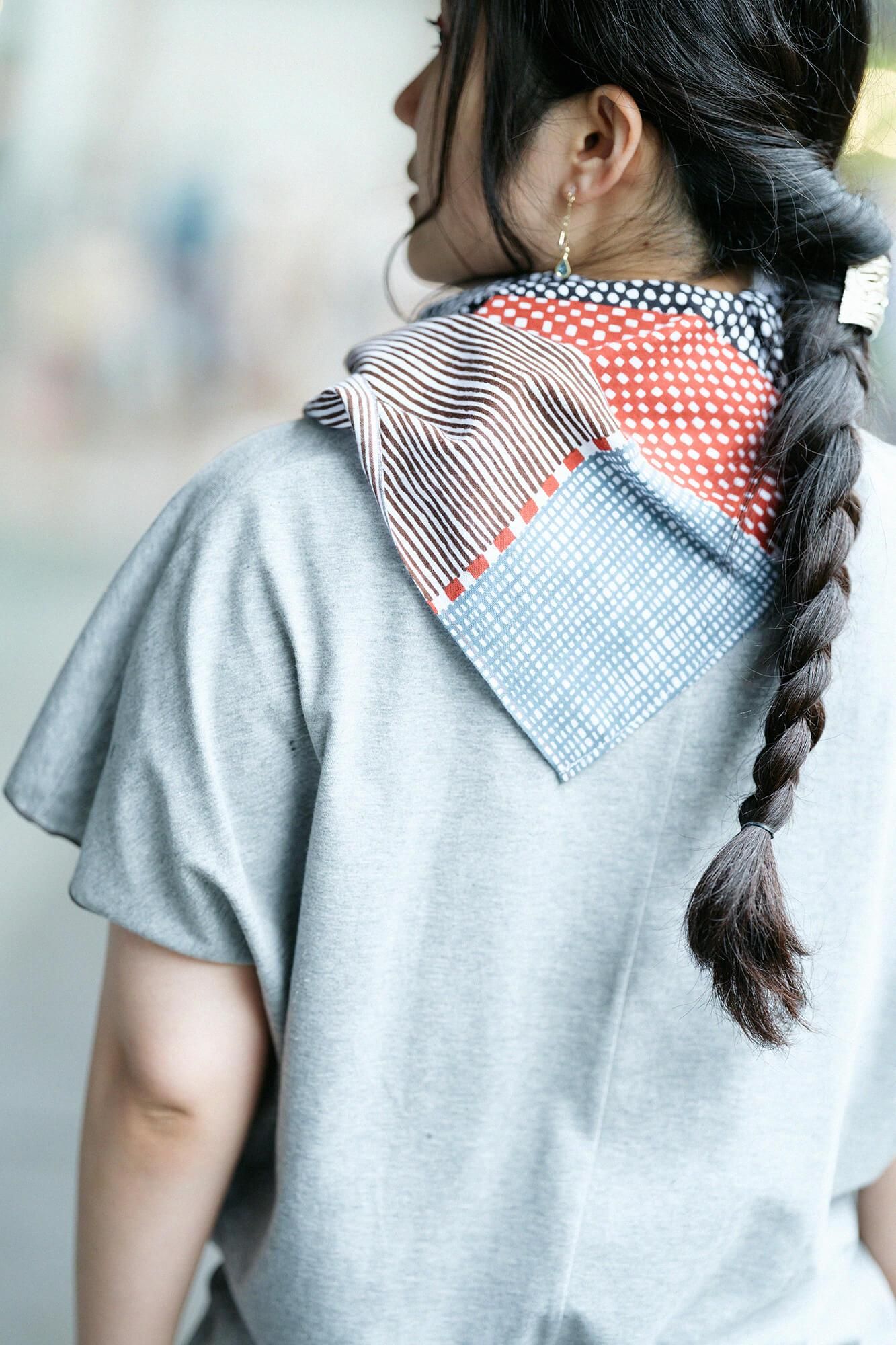 Isemomen Cotton Short Scarf / Lines and Dots Katsura 2