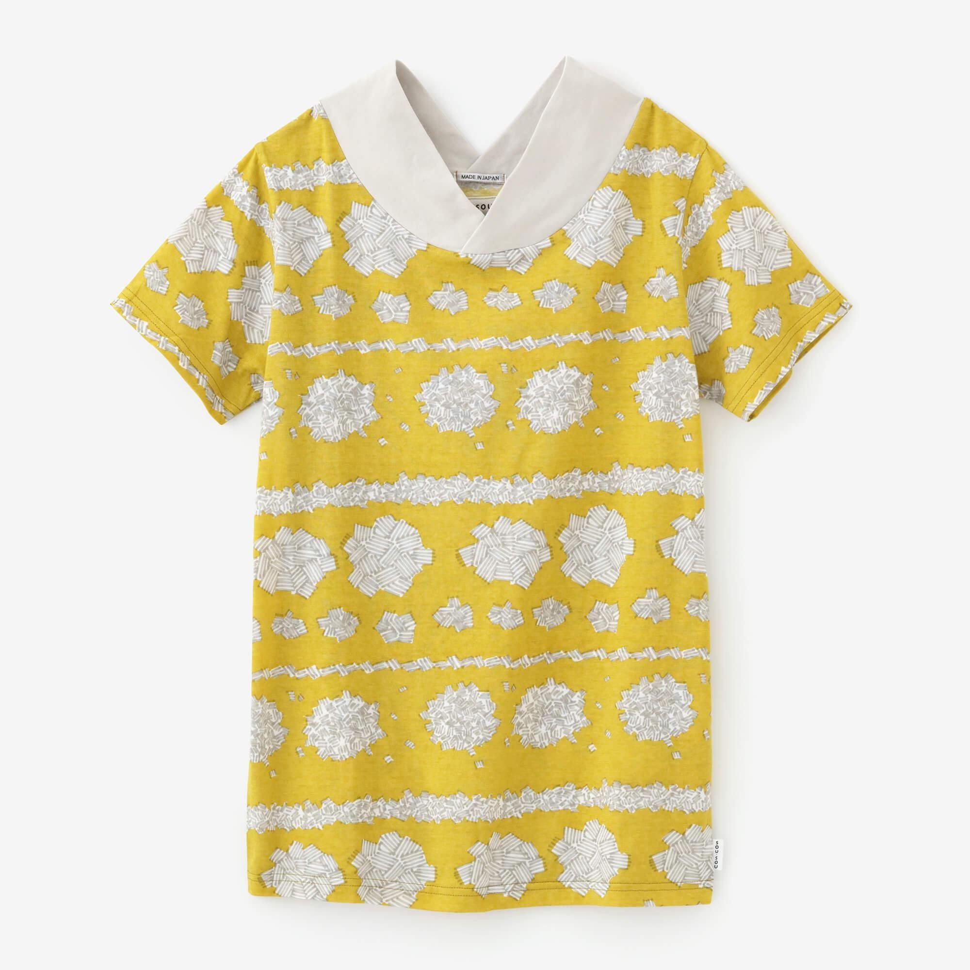 和服領短袖上衣/白三葉花