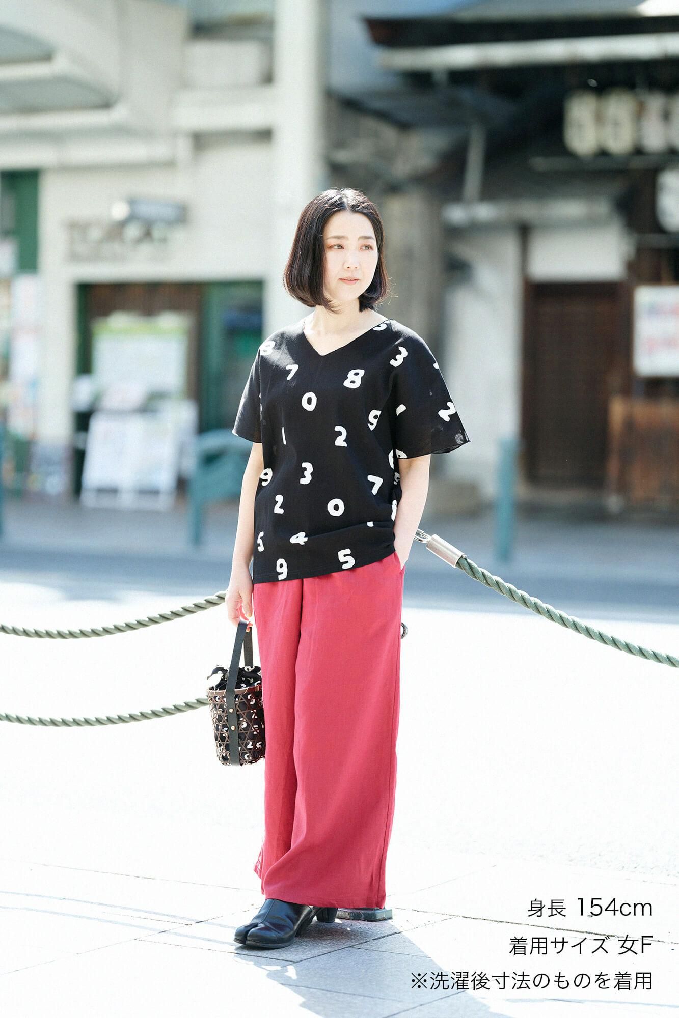 麻 闊腿褲深紅色Monpe / Kokihi