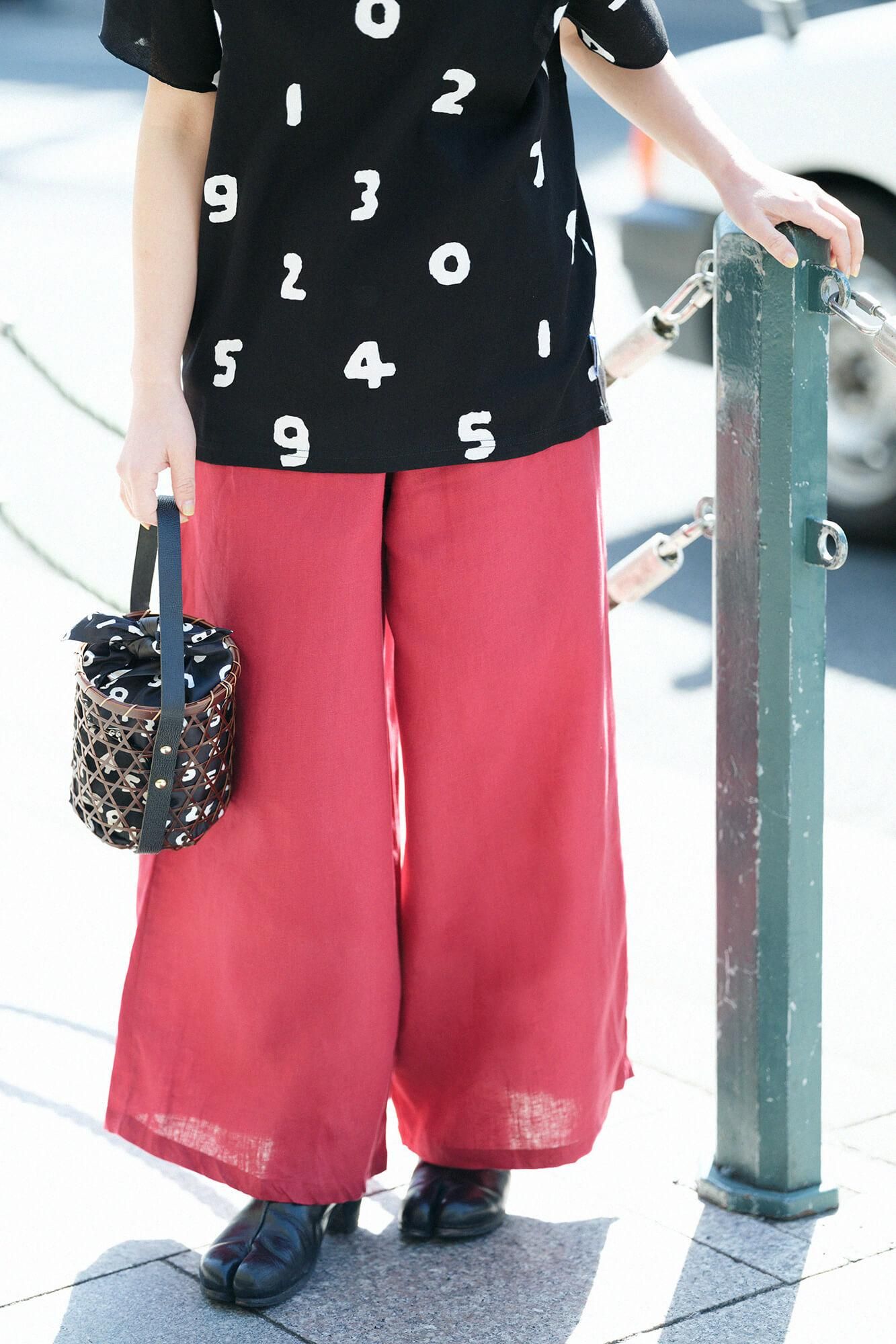 麻 闊腿褲深紅色Monpe / Kokihi