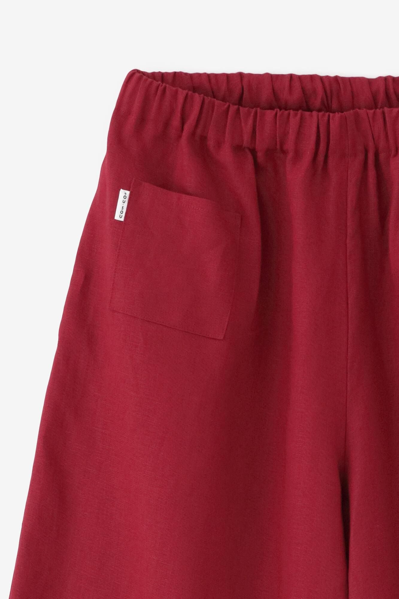 麻 闊腿褲深紅色Monpe / Kokihi