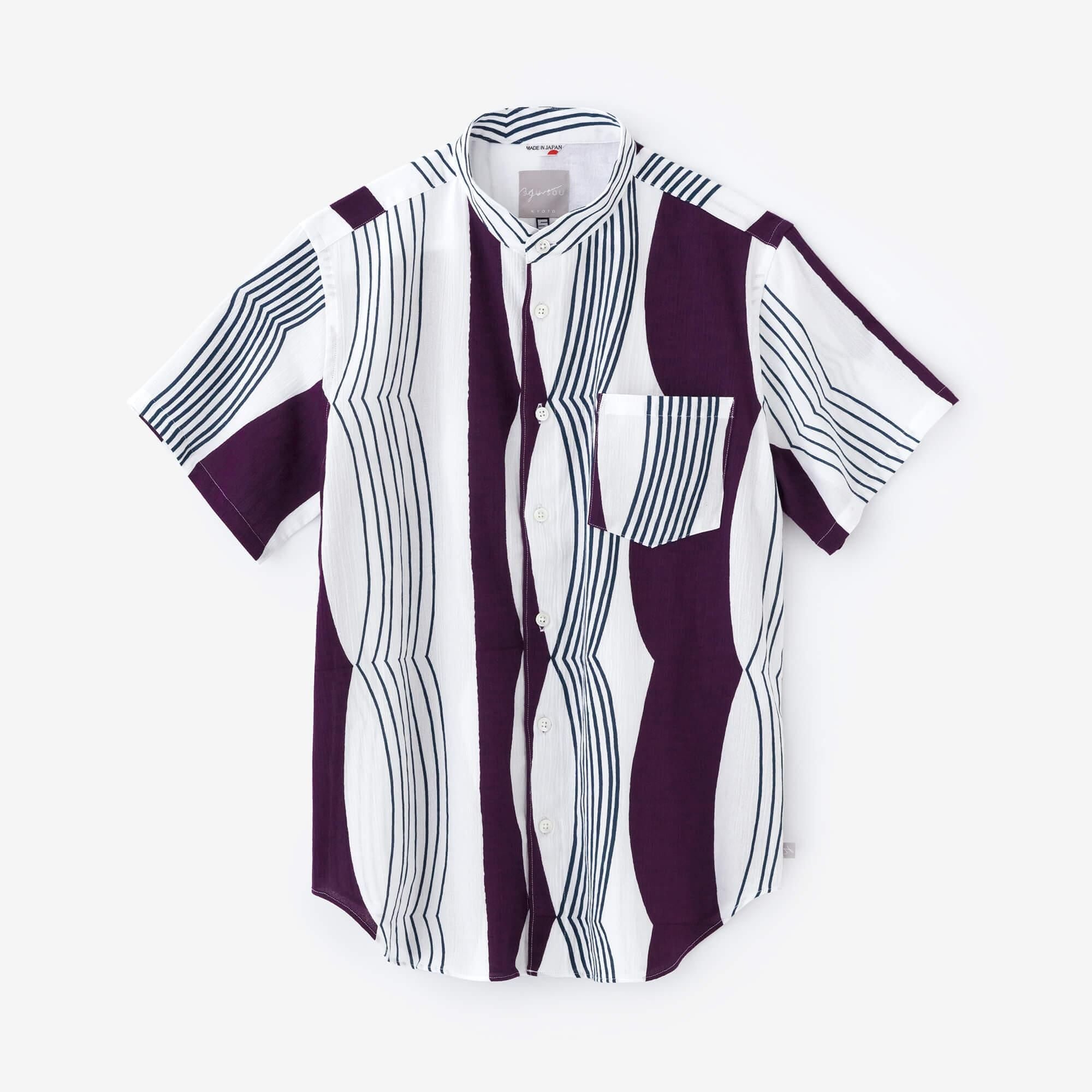 【net limited】Chizimi Cotton 20/20 Stand Collar Short Sleeve Shirt / First Day of Autumn