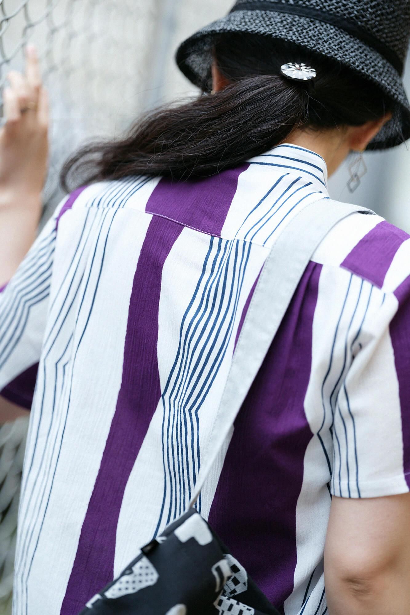 【net limited】Chizimi Cotton 20/20 Stand Collar Short Sleeve Shirt / First Day of Autumn