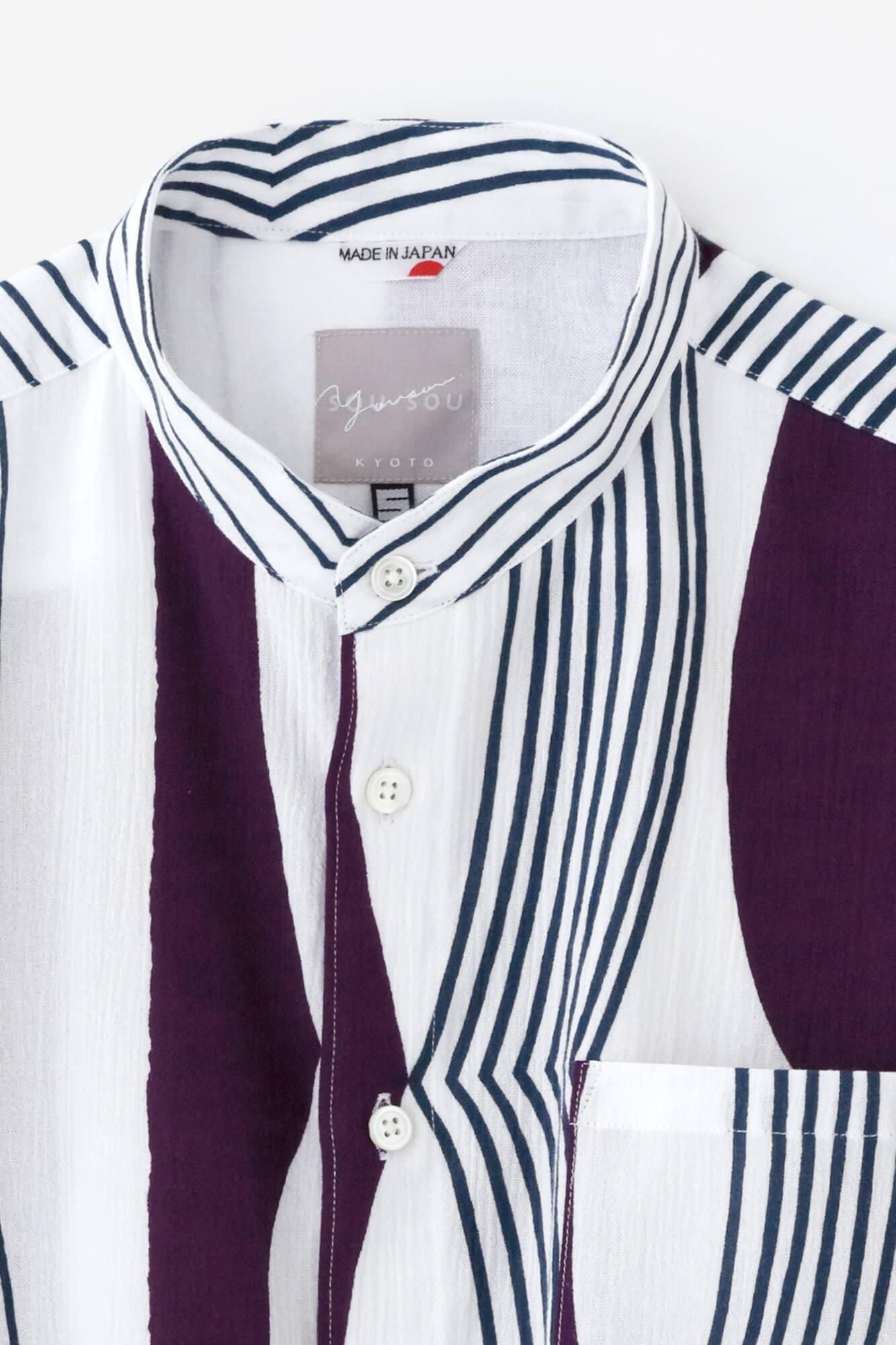 【net limited】Chizimi Cotton 20/20 Stand Collar Short Sleeve Shirt / First Day of Autumn