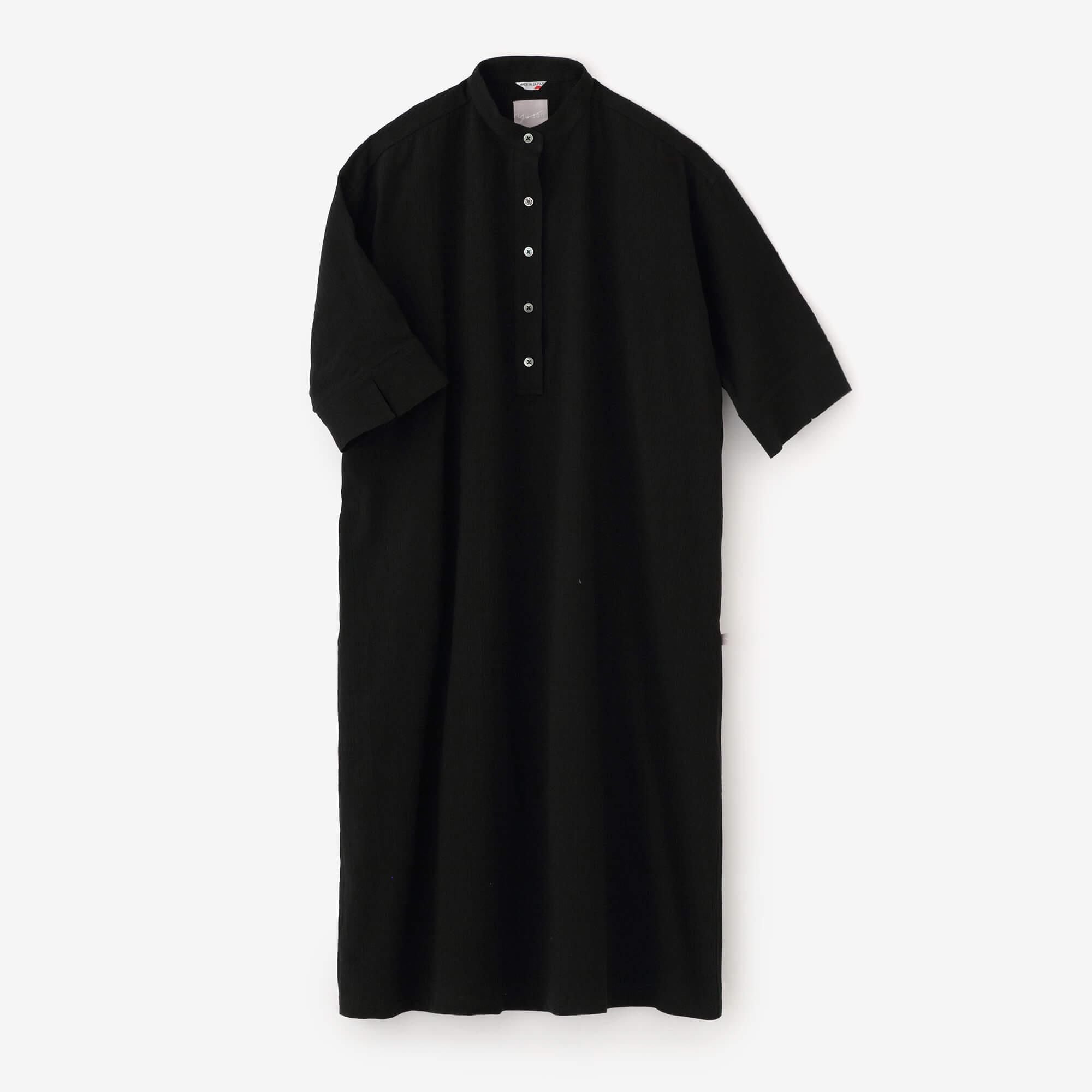 Chizimi Cotton 20/20 HN Gran Shirt Dress Elbow Length Sleeve / Black