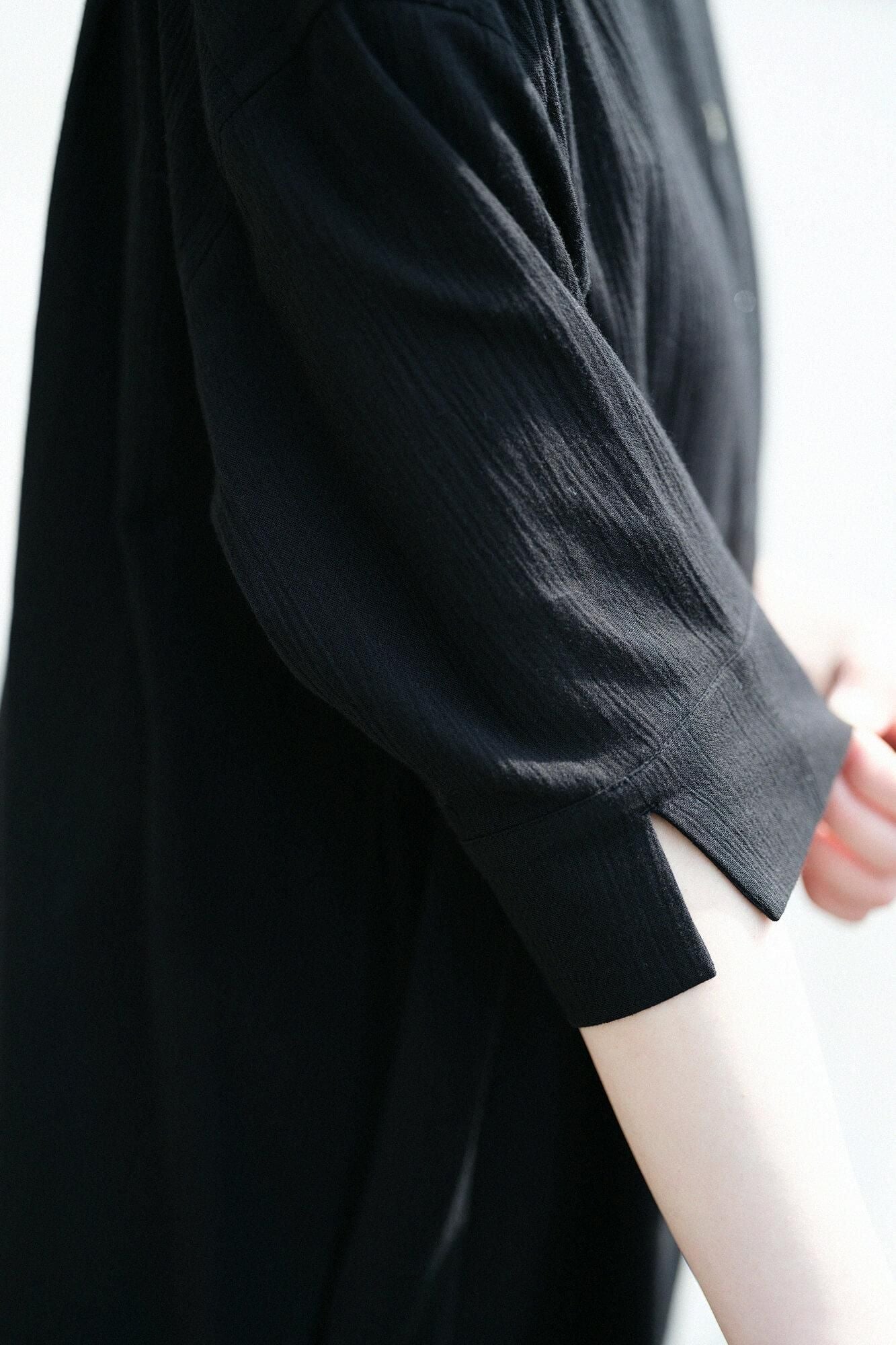 Chizimi Cotton 20/20 HN Gran Shirt Dress Elbow Length Sleeve / Black