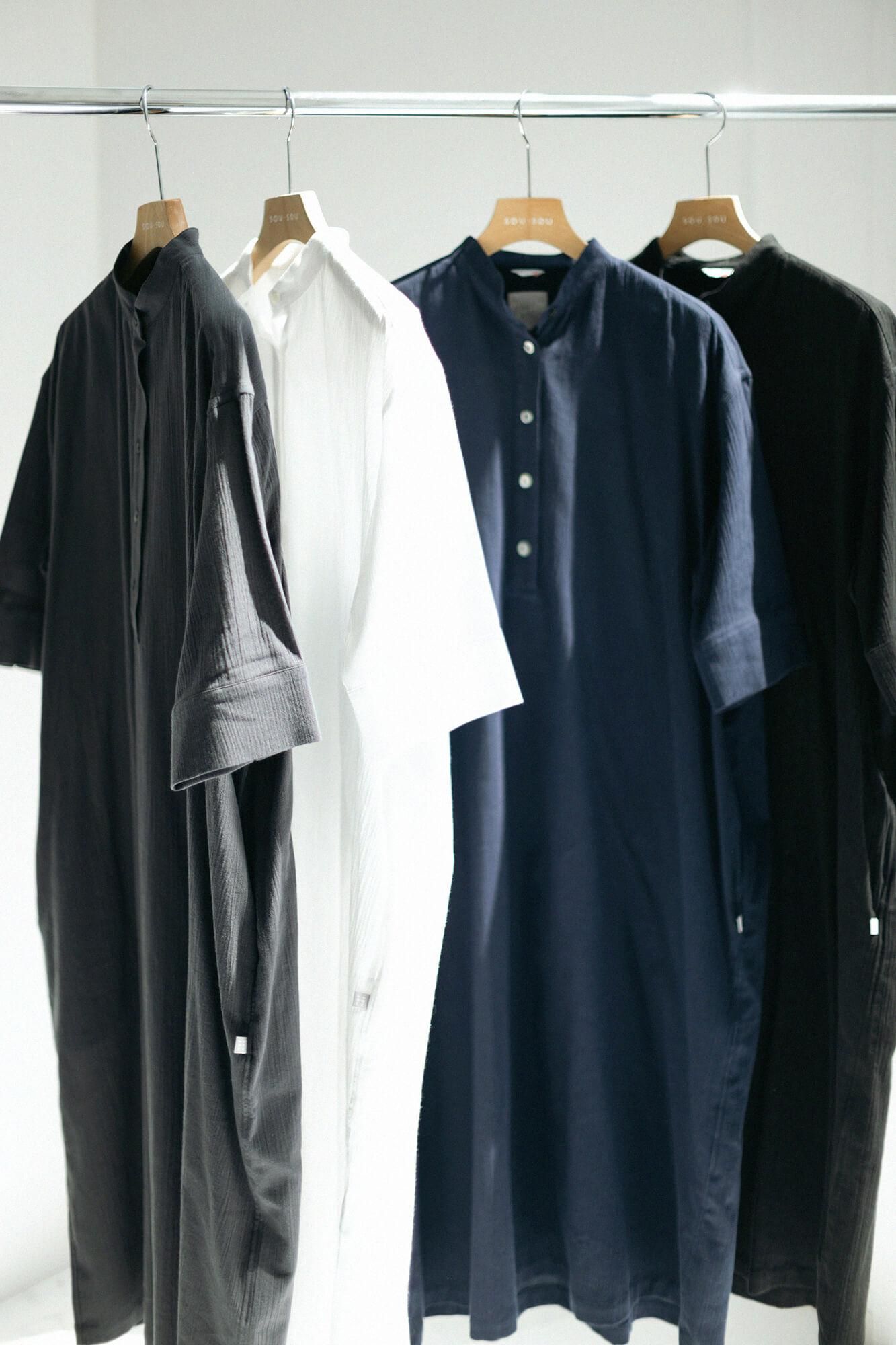 Chizimi Cotton 20/20 HN Gran Shirt Dress Elbow Length Sleeve / Black