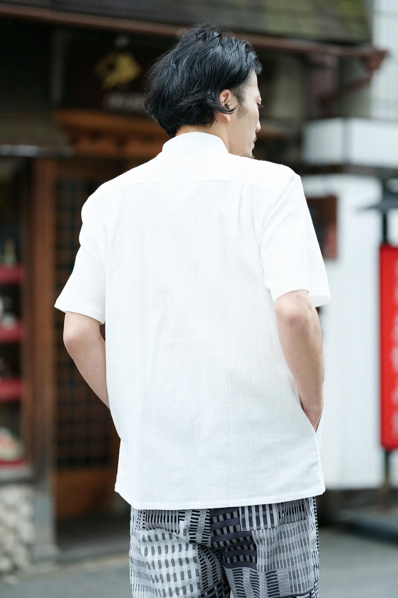 Chizimi Cotton 20/20 Stand Collar Short Sleeve Shirt SP / White