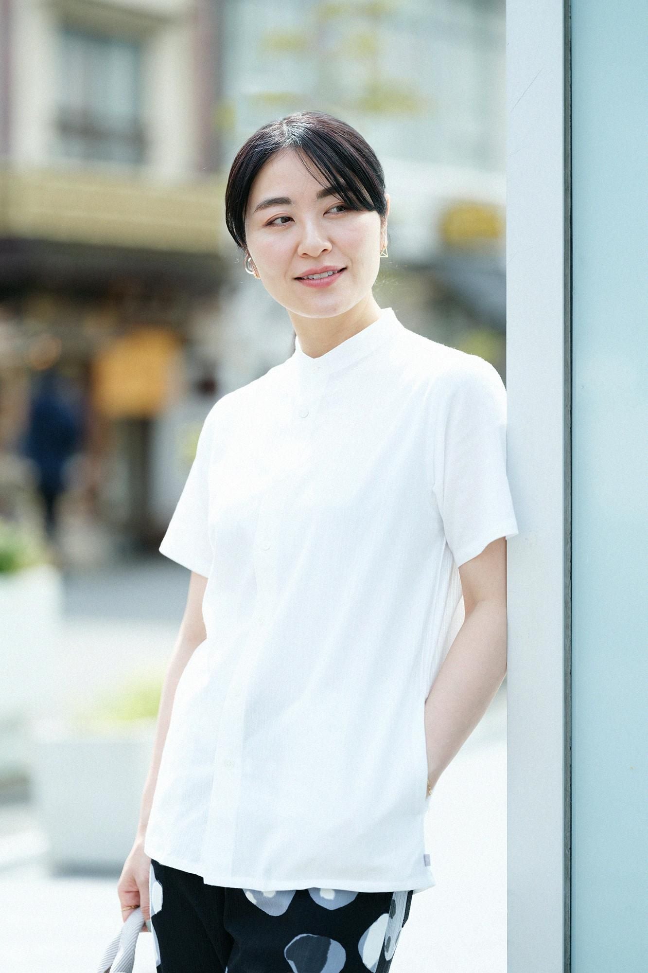 Chizimi Cotton 20/20 Stand Collar Short Sleeve Shirt SP / White